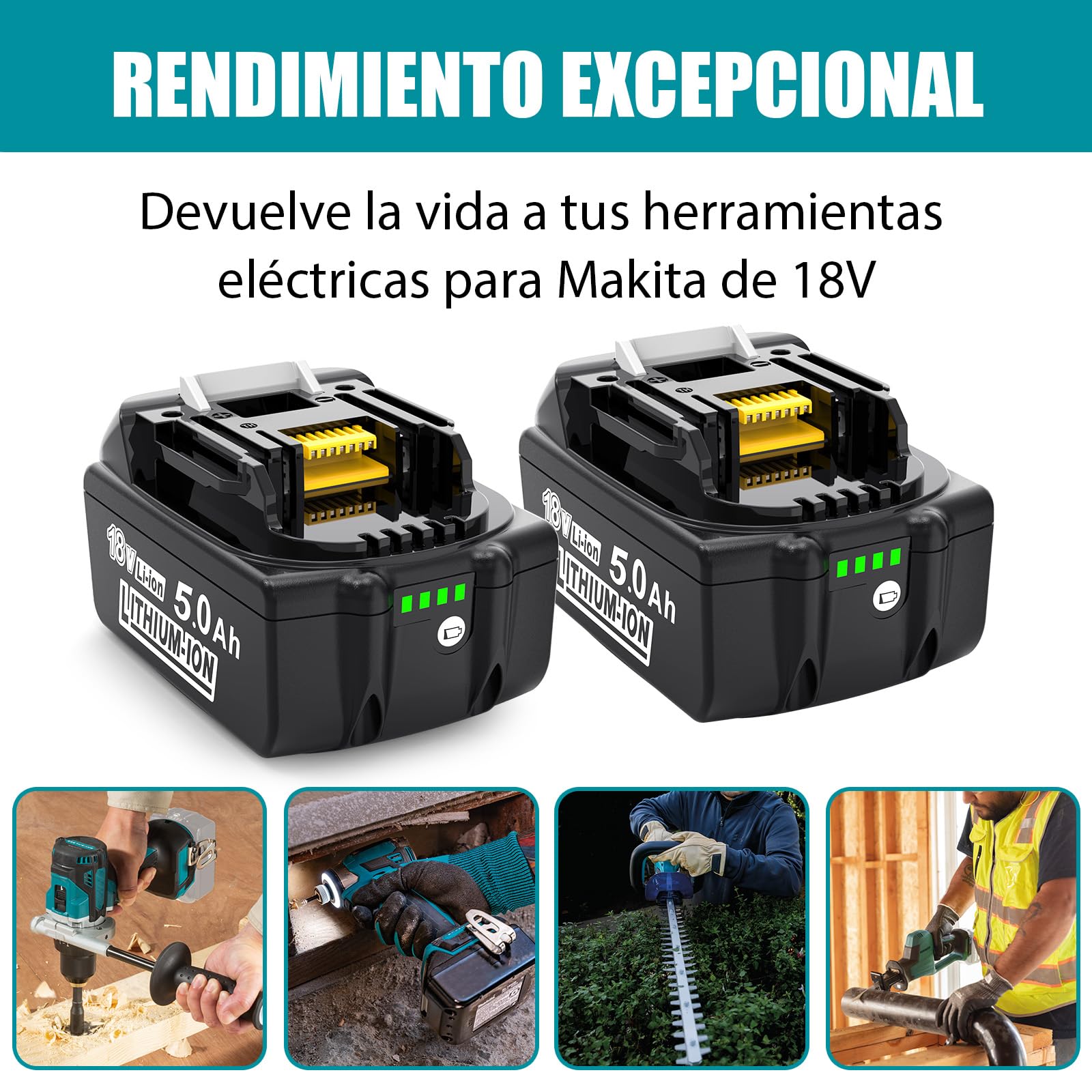 Makita 18V 5.0Ah Batería de Repuesto de Iones de Litio 2 Unidades Compatible con BL1850B BL1850 BL1860B