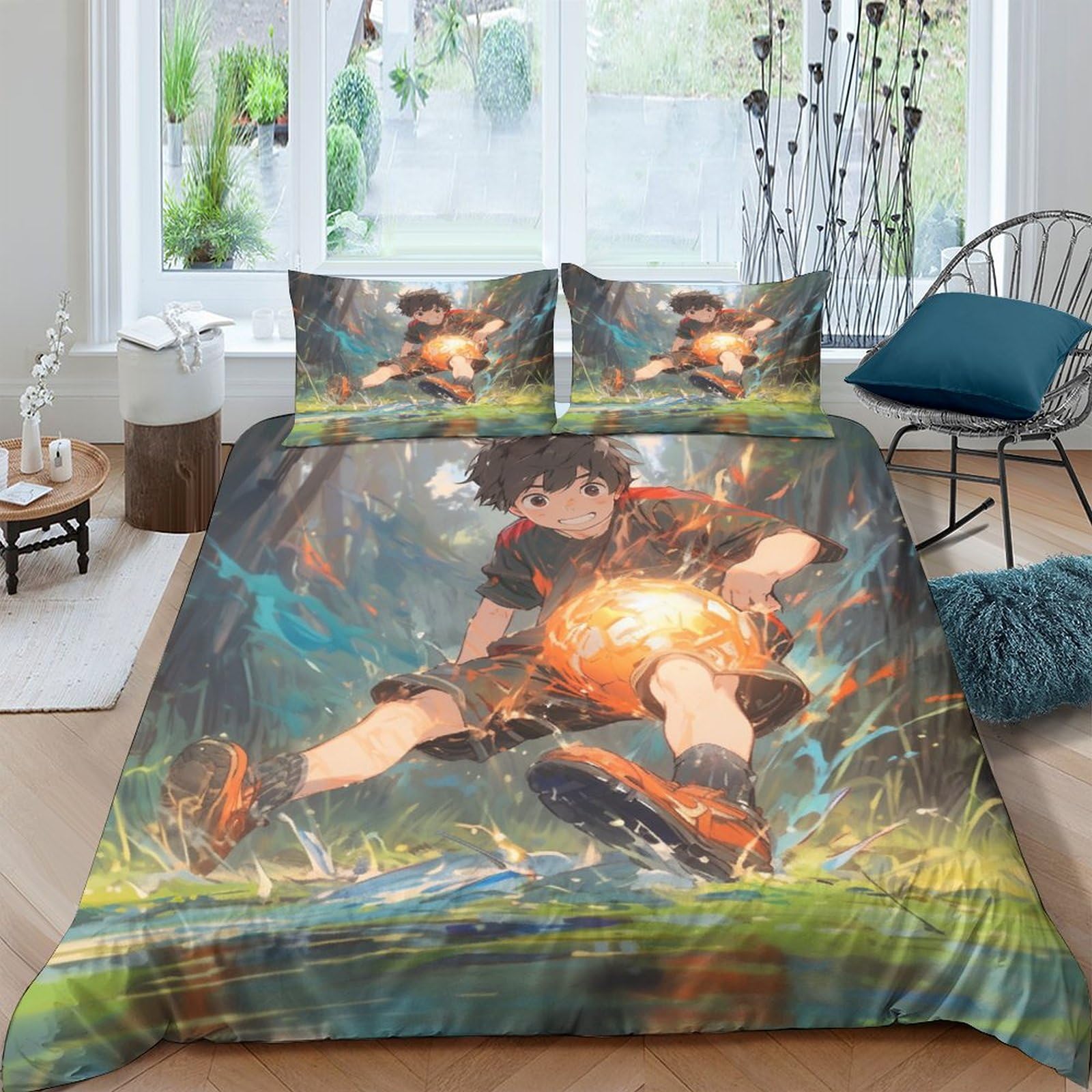 Housse de couette football 200x200cm en microfibre avec 2 taies