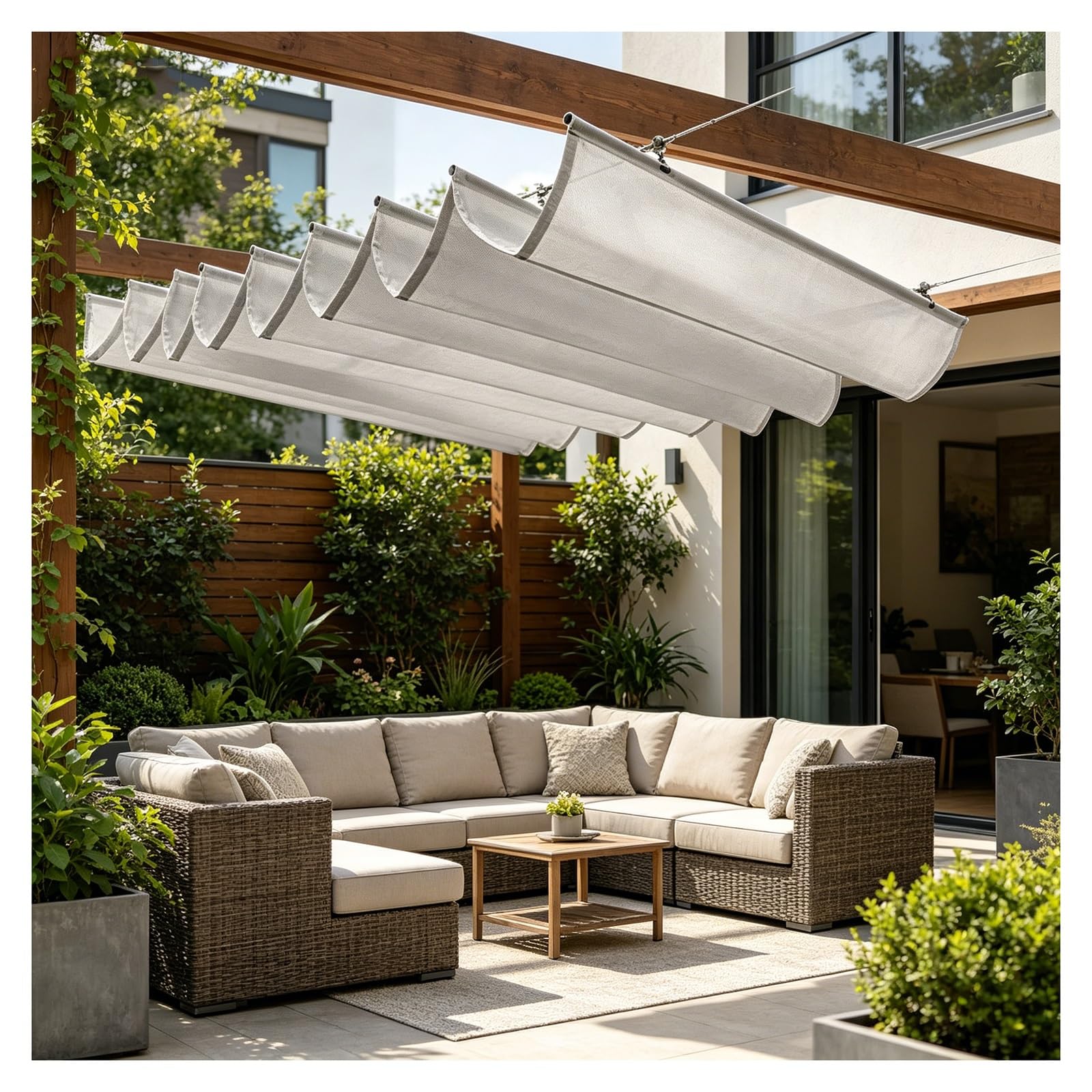 Couverture d'ombre de vague rétractable anti-chaleur patio