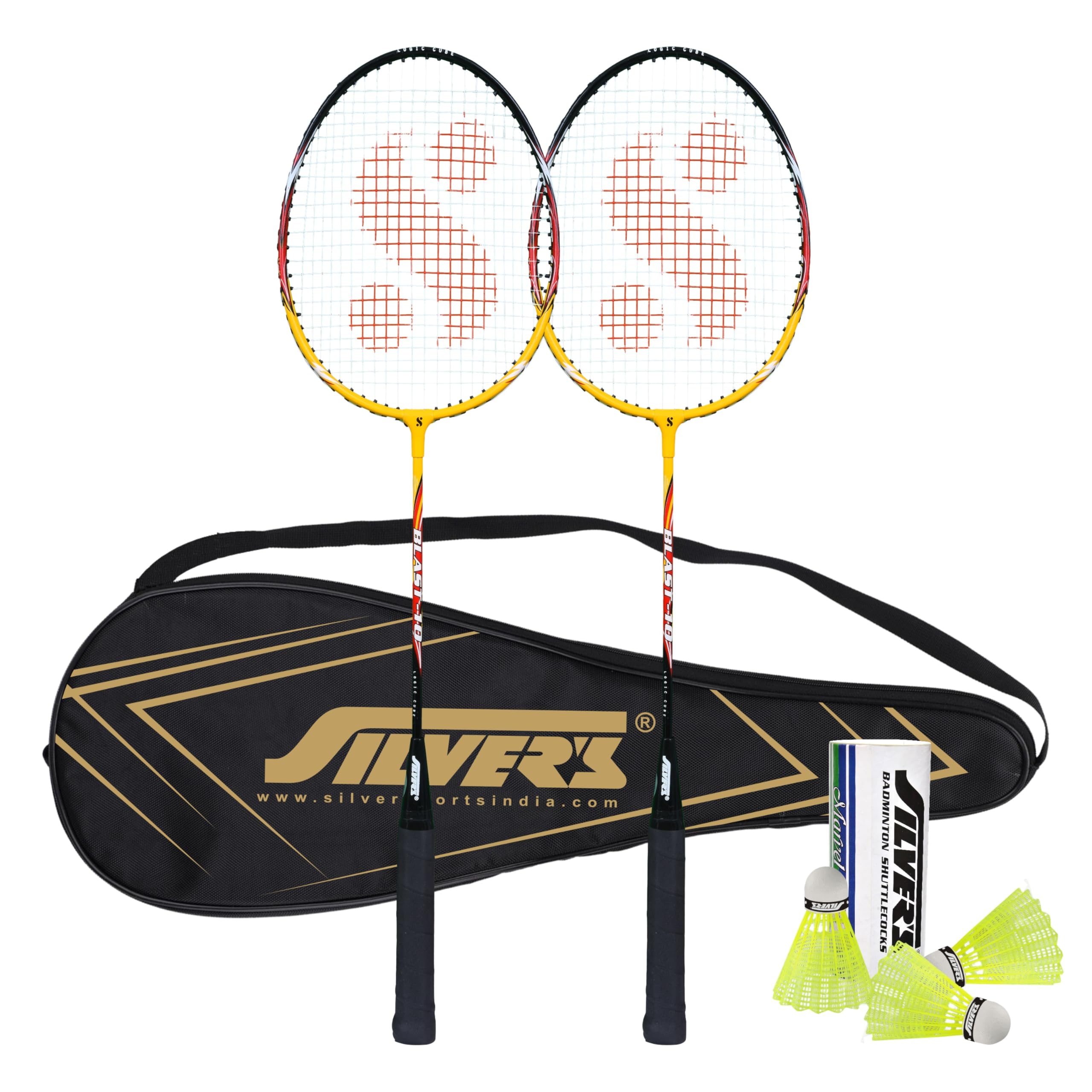 Silver's Aluminium Blast Badminton Kit (2 Racquets with Full Cover, 1 Box Plastic Shuttlecock Pack of 3)(Yellow/Black)-picture-30