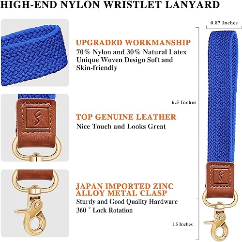 Miniatura 5 de Fishent Llavero elástico para muñeca, trenzados, bonitos cordones de muñeca para llaves, soporte para llavero para mujeres y hombres, llavero para