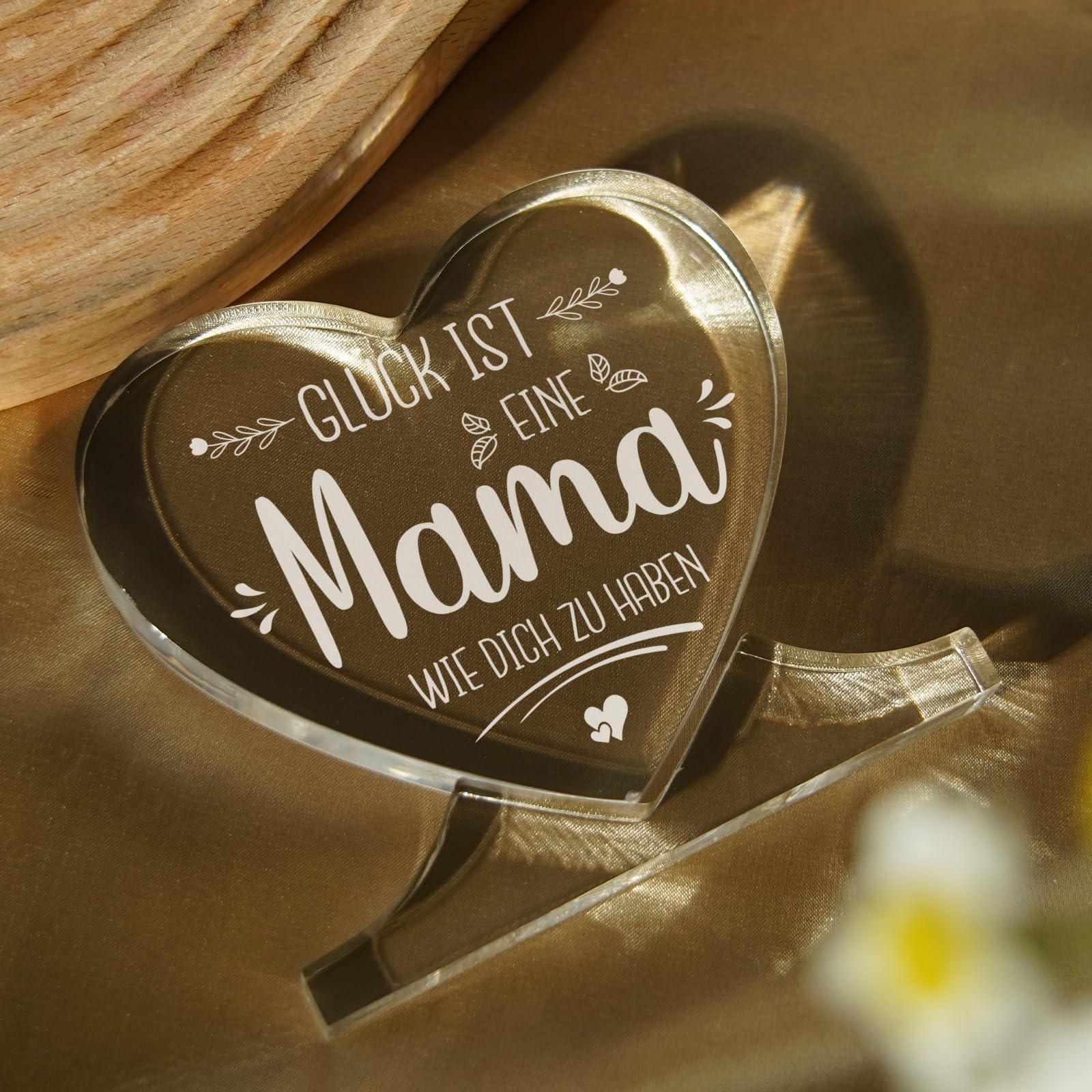 BECHS Herz Acryl Aufsteller Für Mama - Geschenk Mit Nelken Motiv 10x10cm - Muttertagsgeschenk