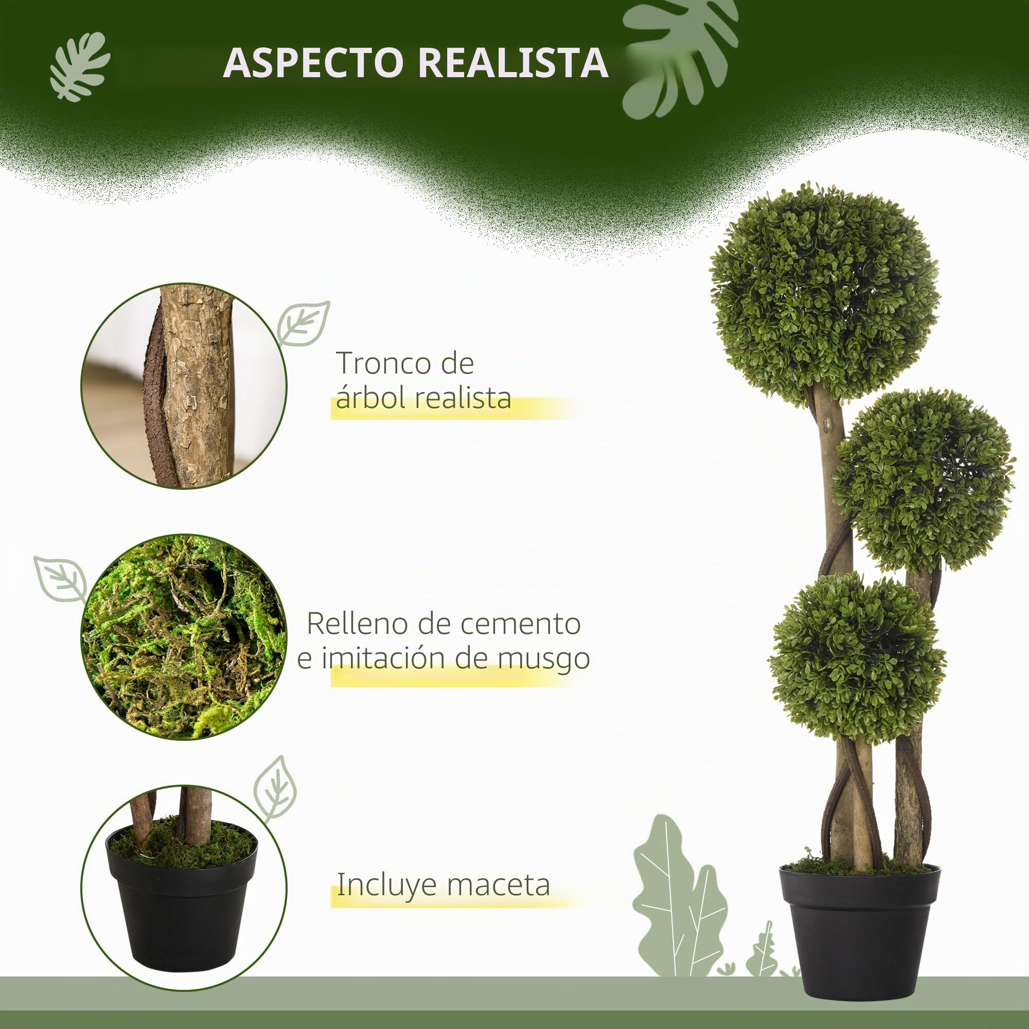 HOMCOM Planta Artificial, Planta Artificial, boj de 90 cm en Maceta, árbol Artificial con protección UV, Planta de Interior para salón, balcón, Verde Claro