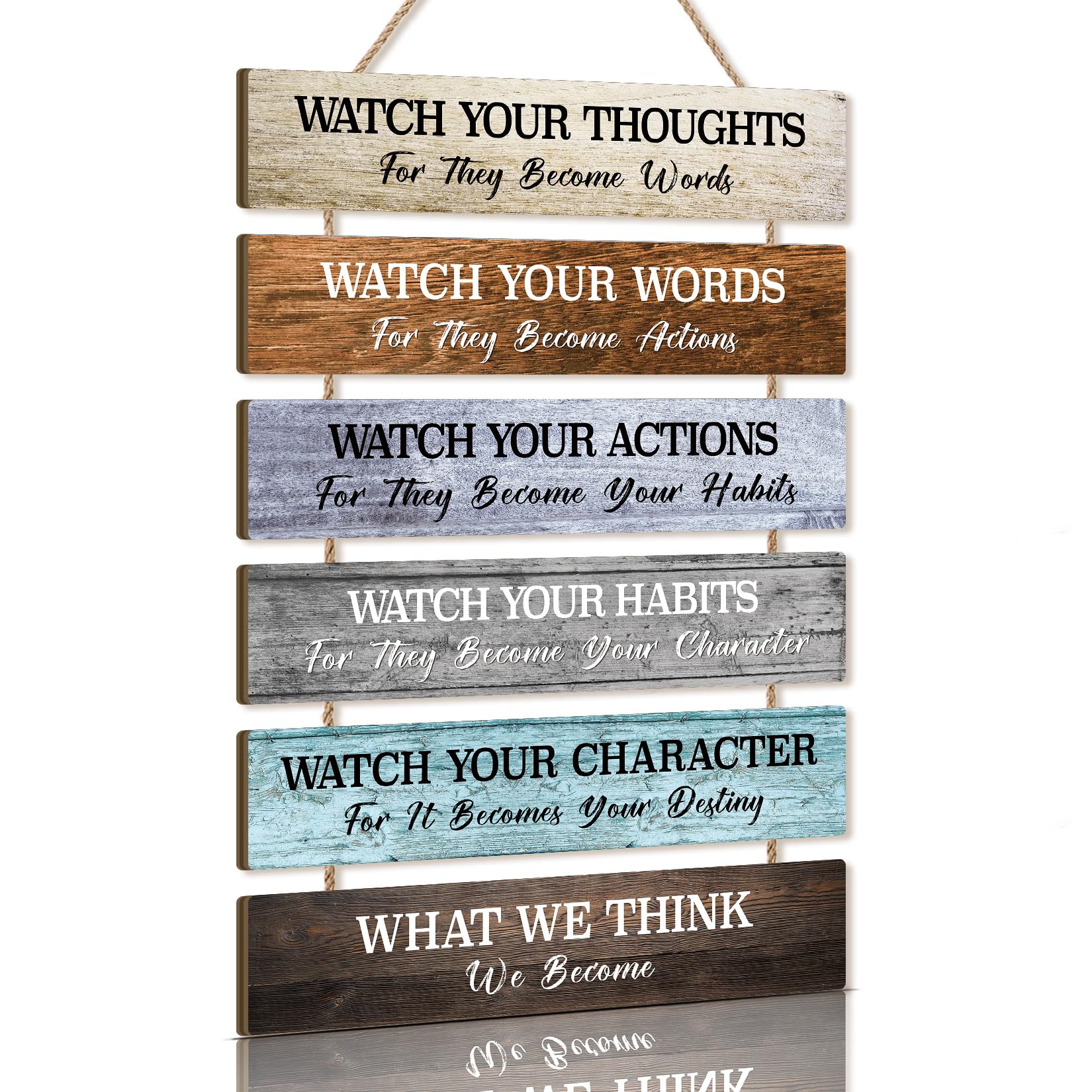 KAIRNE Set of 6 Inspirational Quotes Wall Art,Motivational Phrases Wall Sign,Inspirational Words Watch your Thoughts Wood Sign for Living Room,Positive Hanging Sign for Bedroom Kids Room Office Decor