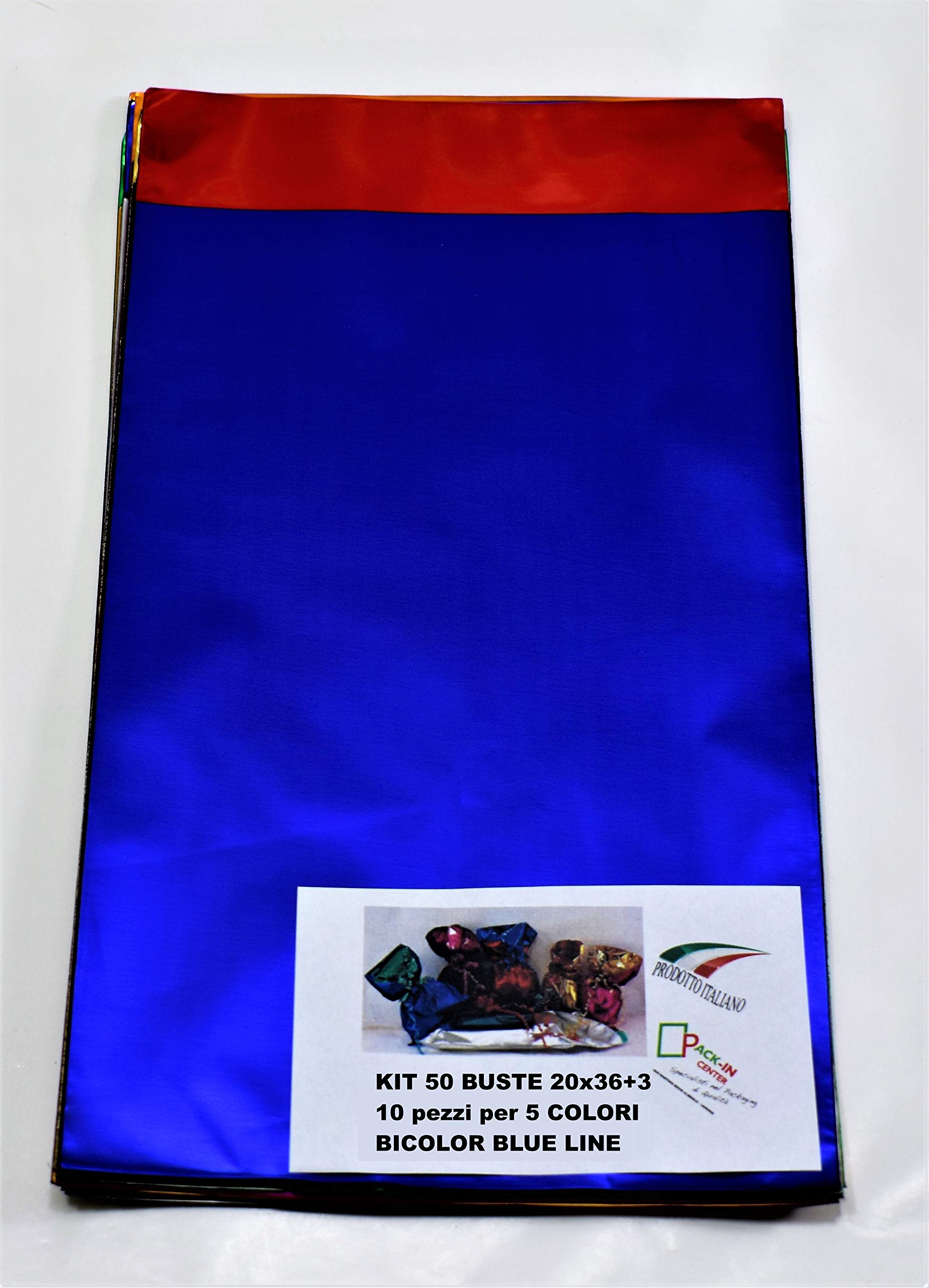The Newrap BICOLOR LINE Gift Set 50 Bags PPL Assorted in 5 Colours 20 x 36 + 3 (50pz) Blue Line