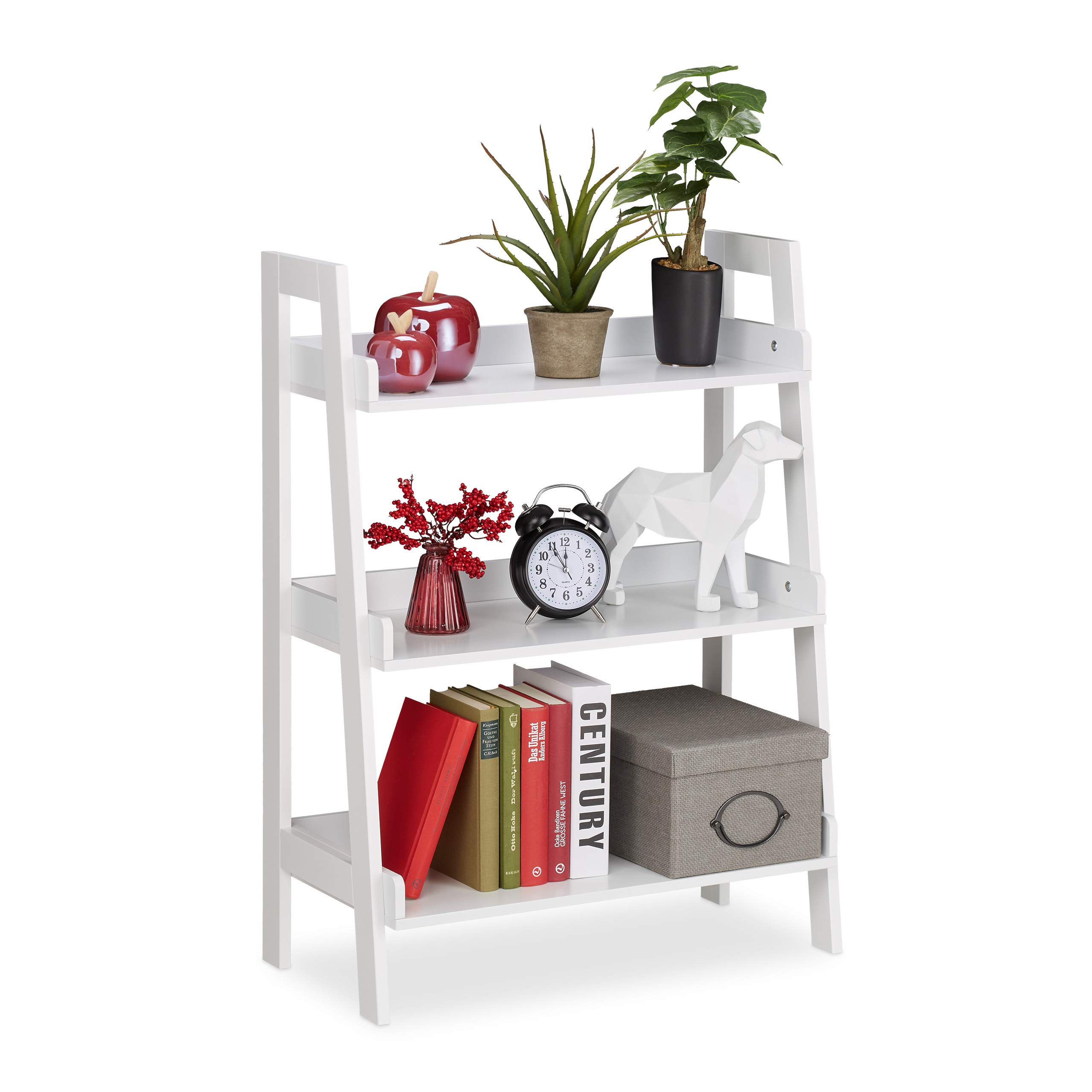Relaxdays White Freestanding Shelf With 3 Levels, Ladder Rack For Decotations, Plants & Books, Hxwxd: 82.5 X 61 X 29 Cm,