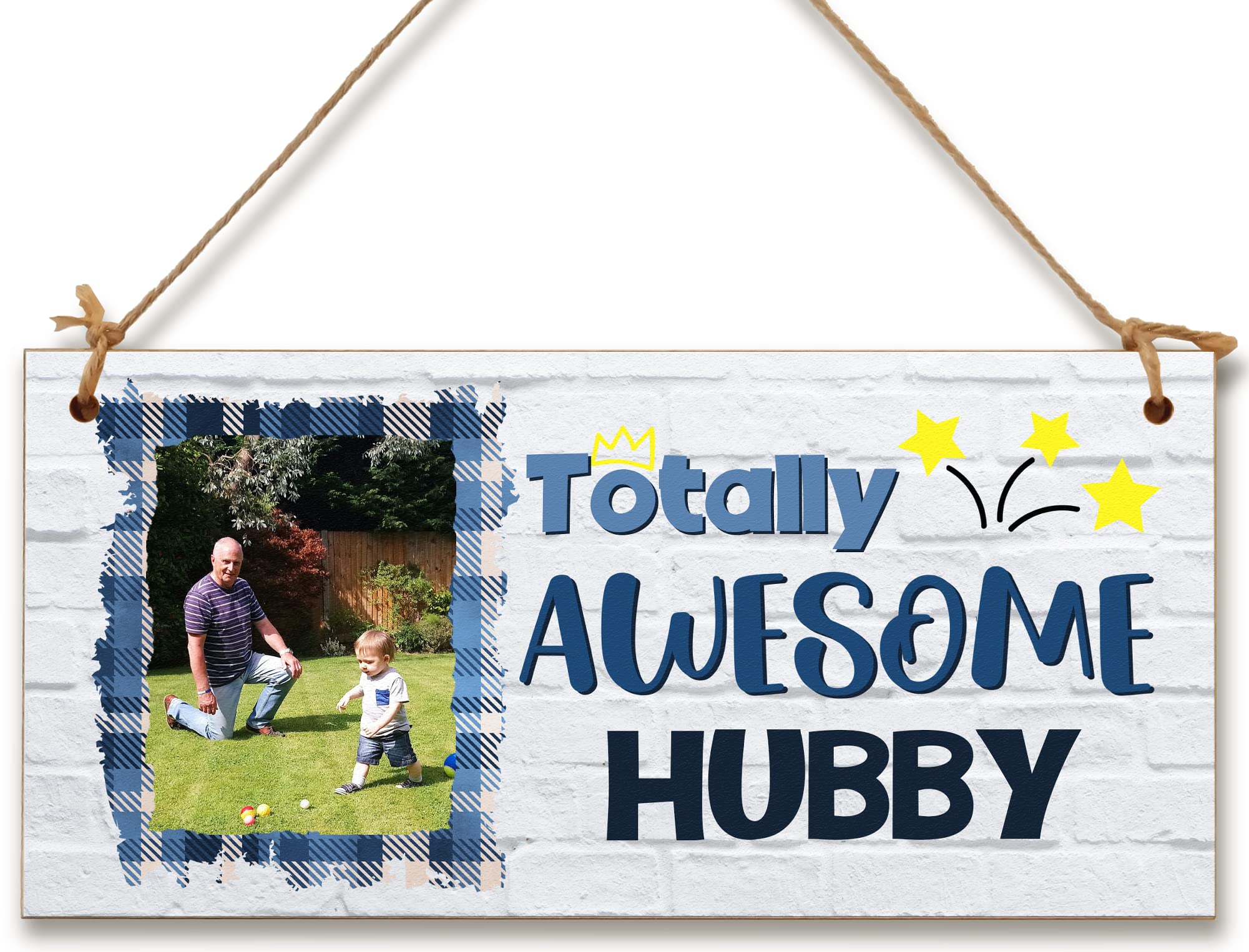 The Plum Penguin Multicolour Personalised Wooden Plaque With Photo Totally Awesome Hubby Gift For Daddy Grandad Door Sign Hanging Man Cave Shed