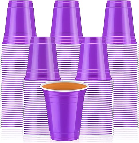 Sabary Paquete de 100 vasos de plástico de 12 onzas con líneas para bebidas de alta resistencia para Navidad, campamento, barbacoas, fiesta de