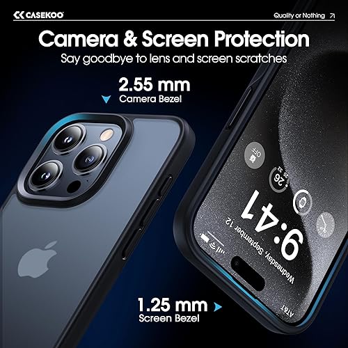 Miniatura 3 de CASEKOO Funda mate para iPhone 15 Pro Max a prueba de golpes, nunca amarilla protección contra caídas de grado militar de 10 pies Funda translúcida