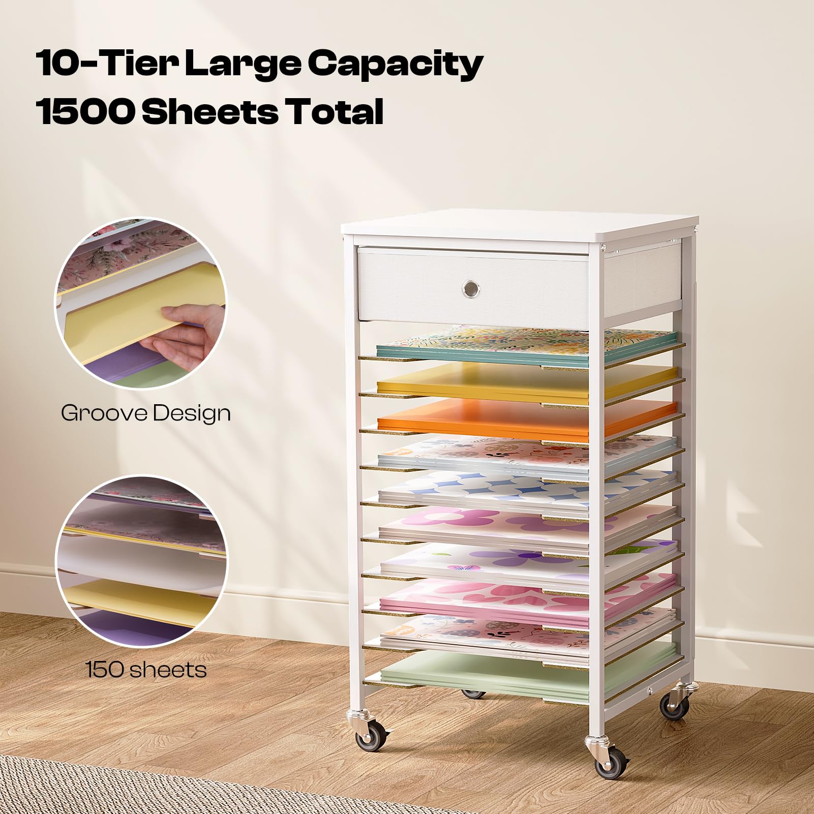 Rebrilliant Organisateur De Rangement Pour Papier D'emballage - Contenant Vertical Avec Couvercle Separateur Et Poignee Peut Contenir 20 Rouleaux C000727044