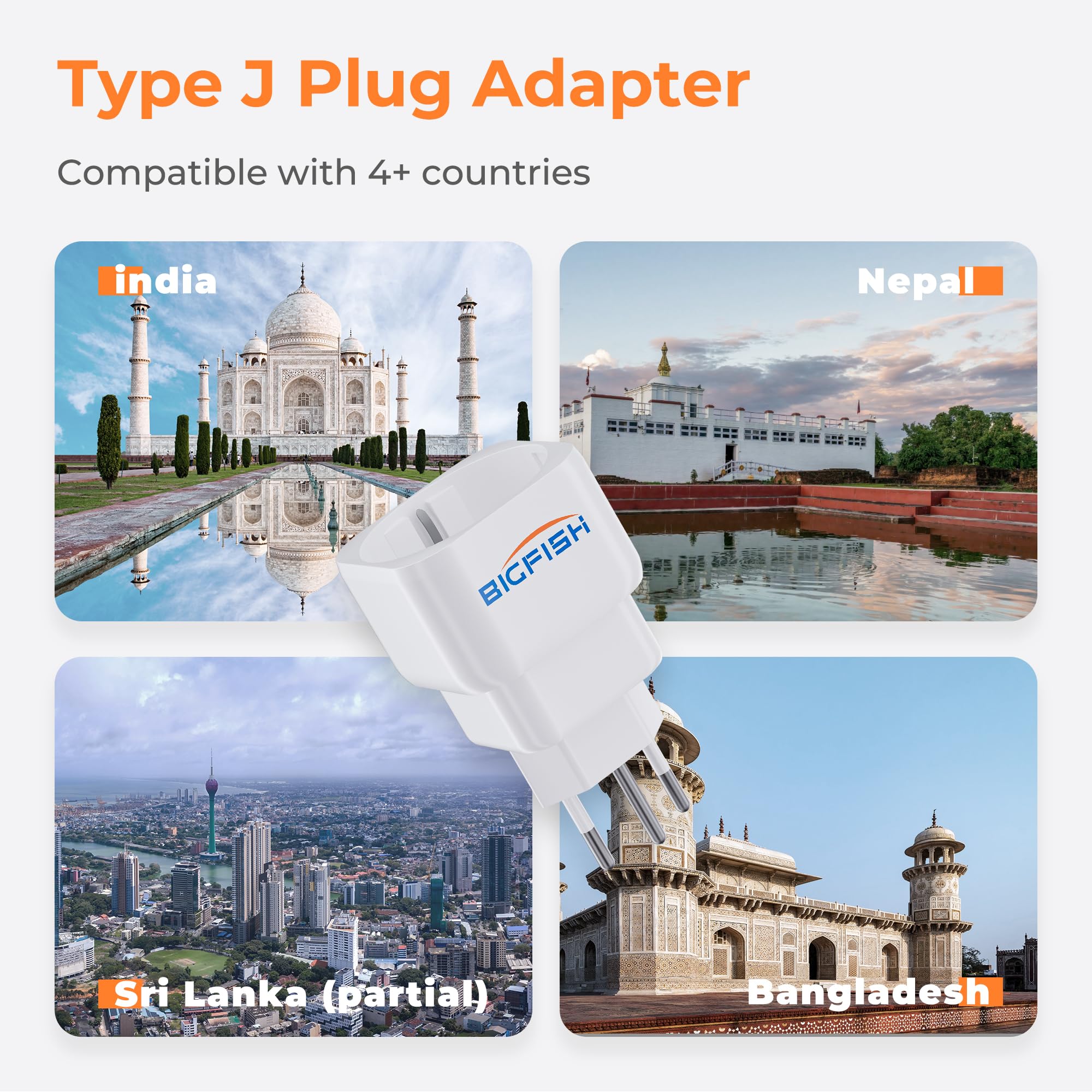 Bigfish Adapter Szwajcaria Niemcy, 2 sztuki, adapter do gniazdka w Szwajcarii Niemcy, adapter Niemcy, Szwajcaria, typ J, szwajcarska wtyczka podróżna do Malediwów, Rwandy, Liechtensteinu, biały