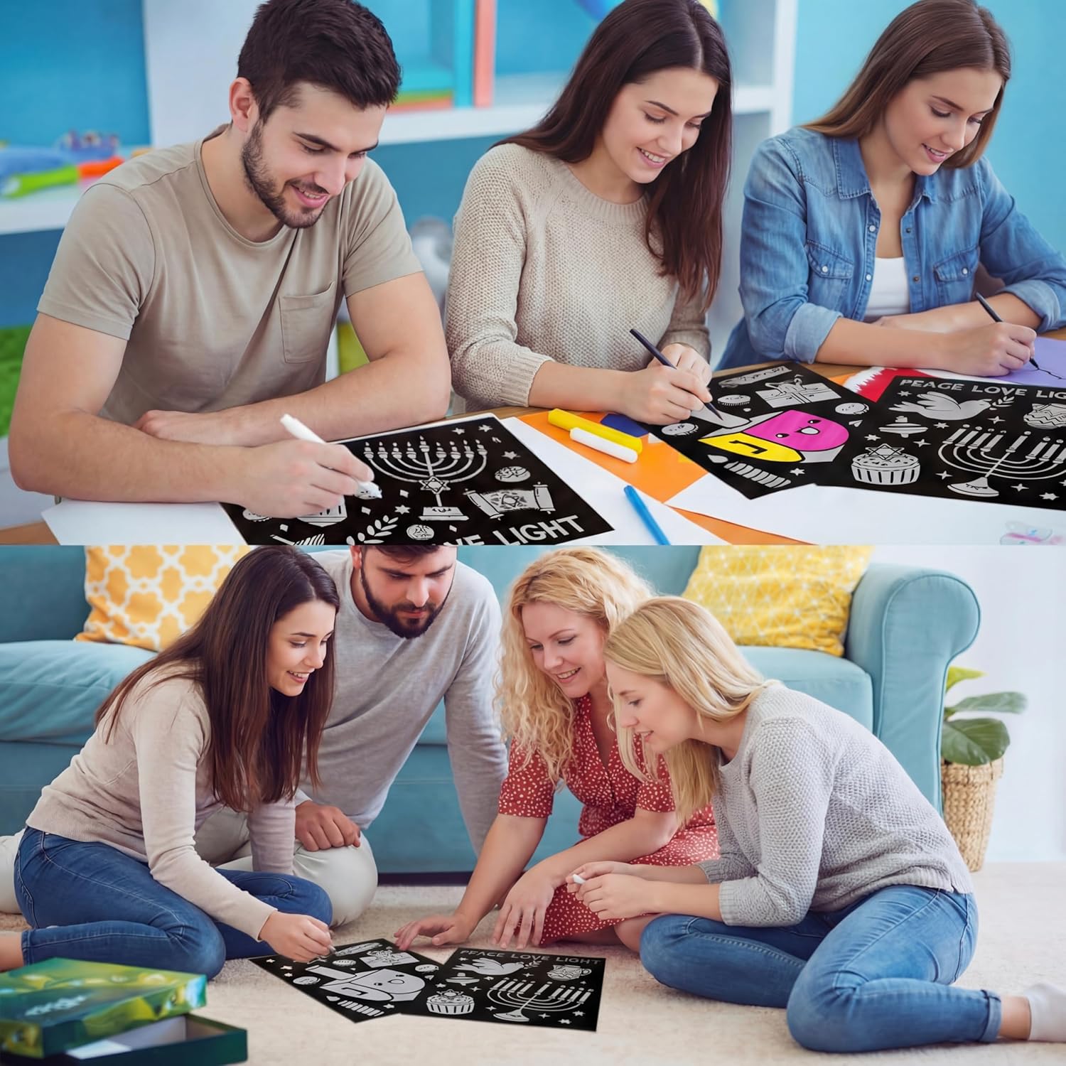 Zhanmai 30 Pcs Color Your Own Funny Hanukkah Posters DIY Happy Hanukkah Crafts Bulk Color Your Own Menorah Poster DIY Crafts for Chanukah Party Holiday Home Activities