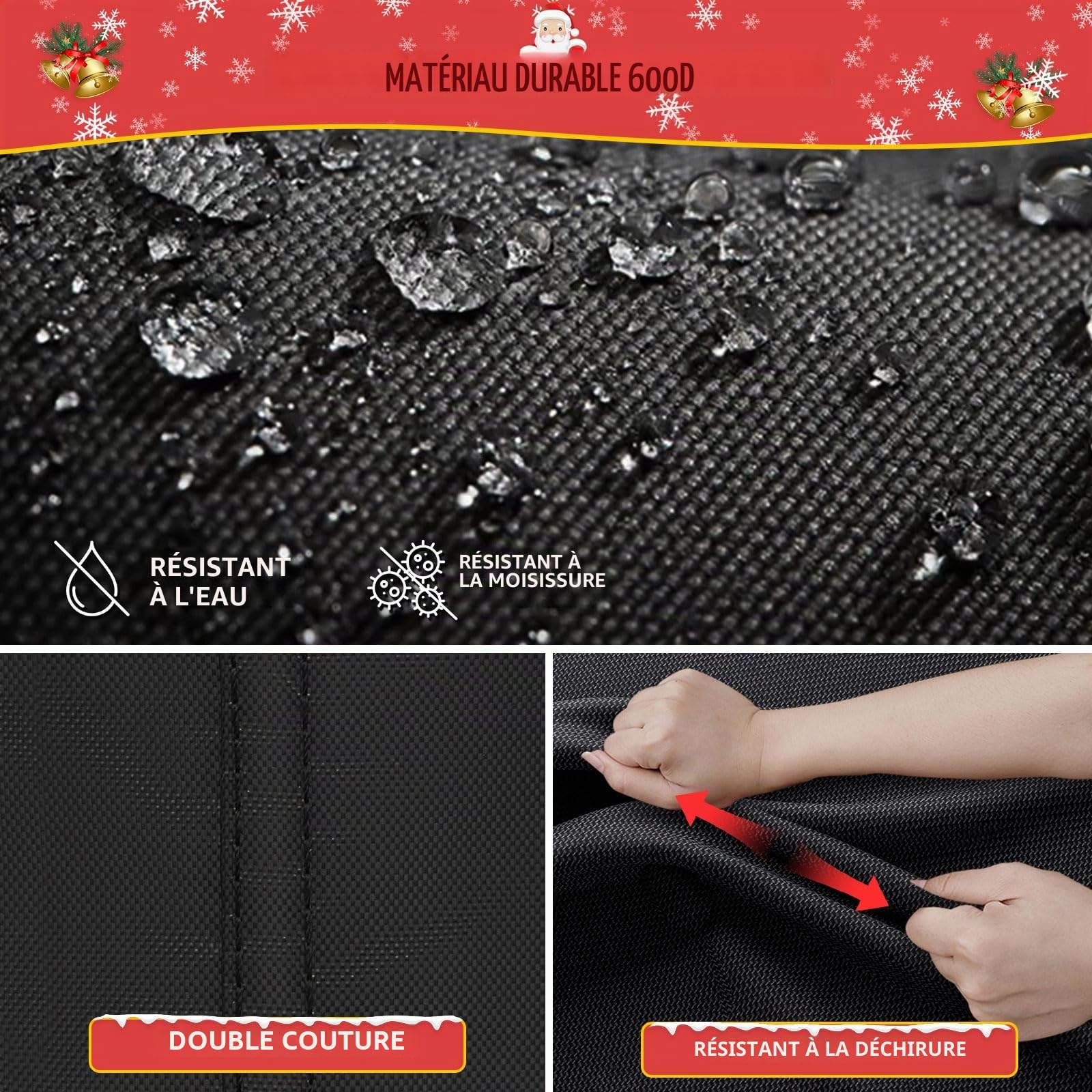 Sac de Rangement XXL pour Coussins de Jardin, Housse Imperméable et Anti-UV, avec Bandoulière, Protection pour Meubles, Polster, Kissen Extérieur, Sapin de Noël (Noir, 200x60x75cm)