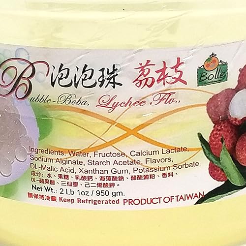 Miniatura 2 de Tasty Kitchen Bolle Popping Boba Pearls de 33.5 onzas (2 libras 1 onza) con 1 imán de diseño de mini té de burbujas (Lychee)