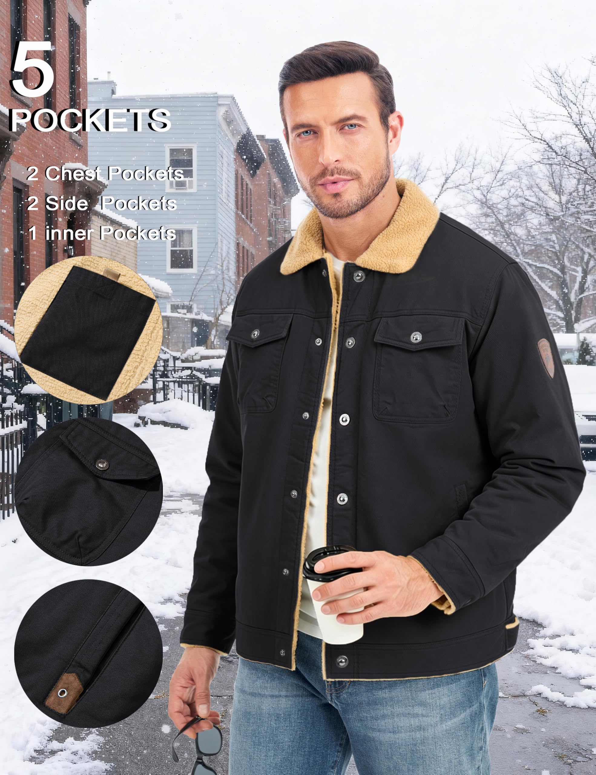 MAGCOMSEN Giacca Invernale da Uomo Giacca di Transizione Calda con Interno in Pile Giacca da Volo Antivento Giacca Bomber Cargo