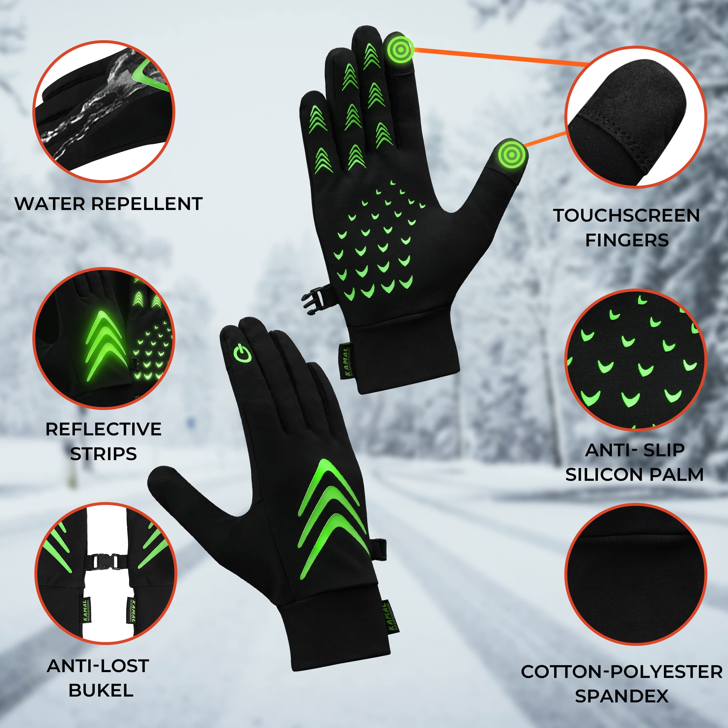 Gants Cyclisme Hiver Kamal International - Imperméables, Coupe-Vent - Taille L