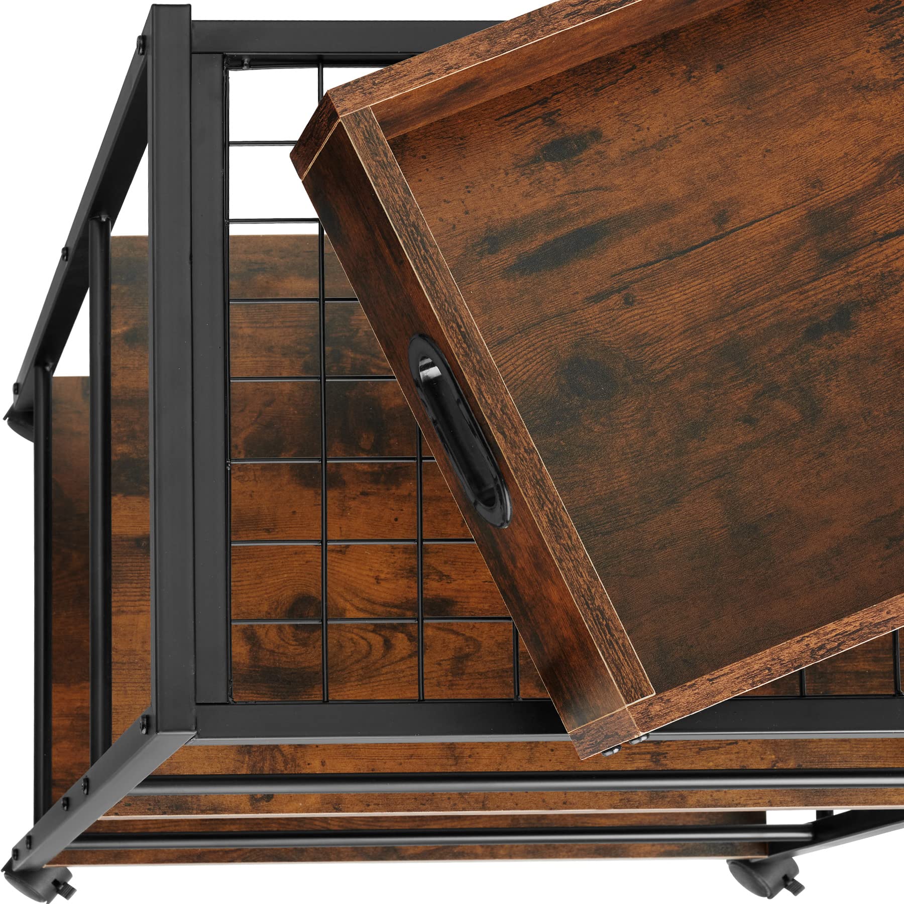 tectake® Carrello Portavivande - 65 x 41,5 x 87 cm - Carrello Cucina con Ruote, Vassoio Removibile, Struttura in Acciaio, Mobiletto Salvaspazio, Organizer Cucina - Legno Industriale Scuro