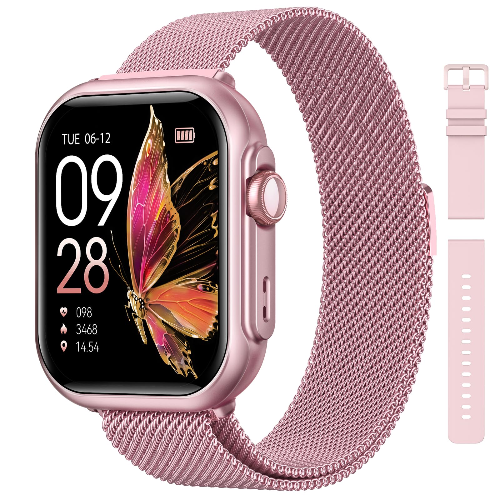 RUXINGX Smartwatch Donna con 1000mAh Batteria, Standby Ultra-lungo 100 Giorni, 1.83" Orologio Fitness Cardiofrequenzimetro SpO2 Sonno, 120+ Sport, Smart Watch Chiamate IP68 Contapassi iOS Android Rosa
