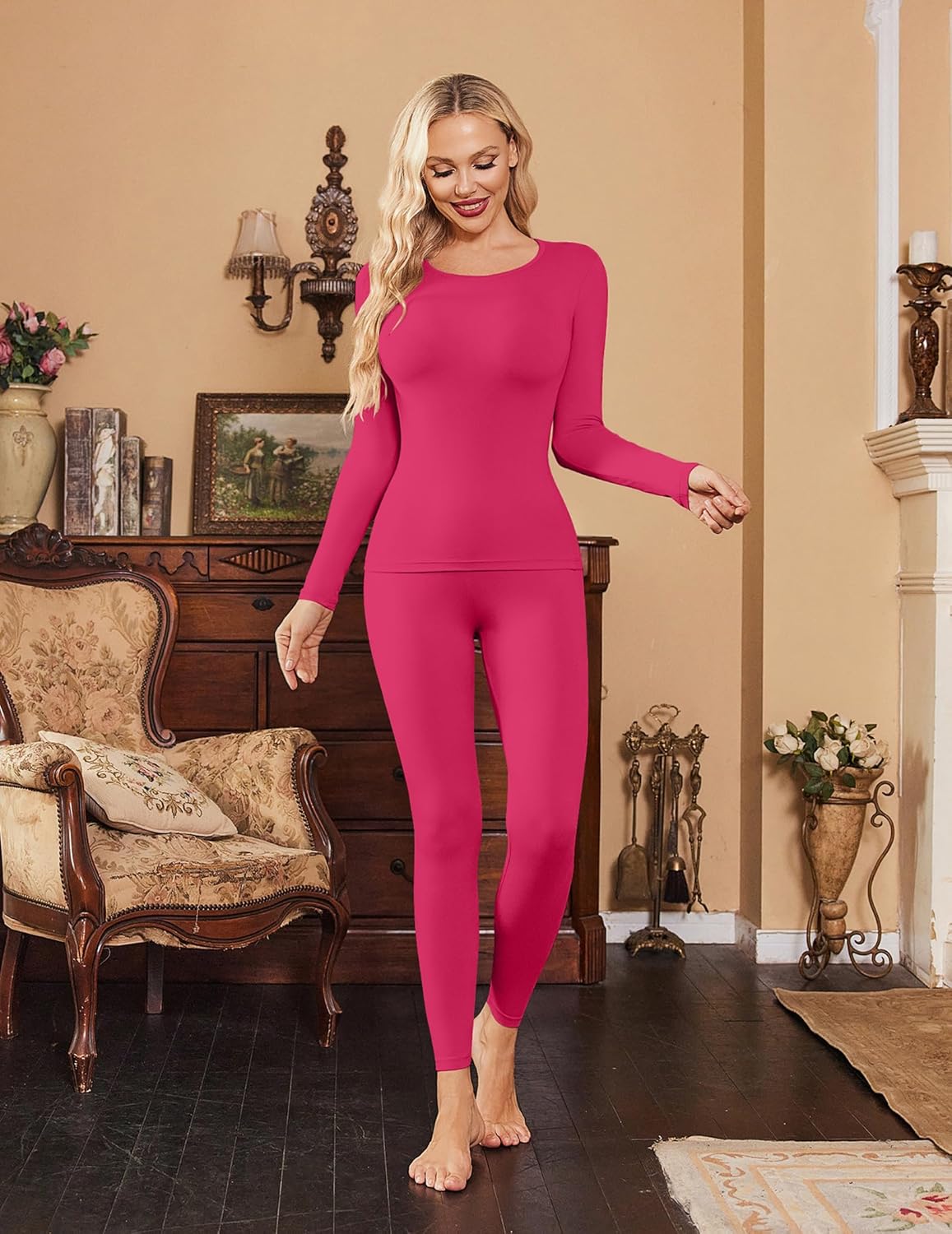 Ekouaer 3 Pack Thermal Underwear for Women Long Johns Long Sleeve Base Layer Thermals Cold Weather Sets - Image 3