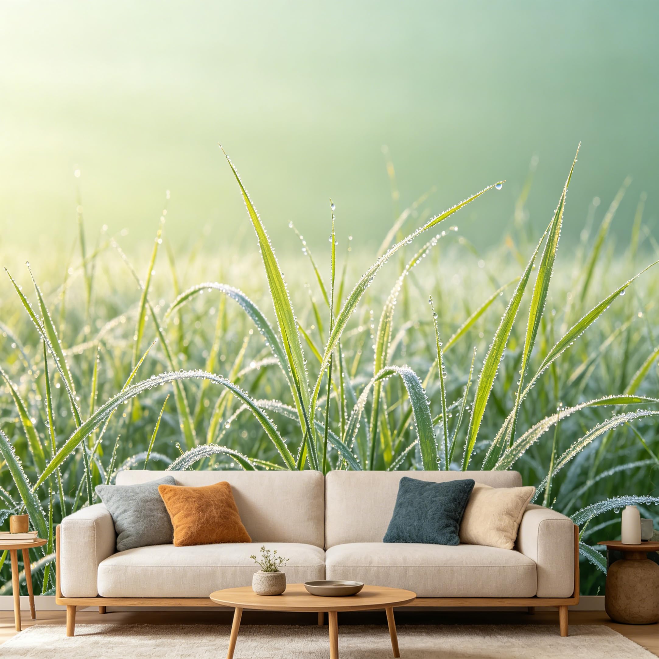 Custom Size Wall Mural Morning Dew Drops on Fresh Leaves Botanical Nature Landscape SelfAdhesive Art Prints wall Fabric（No PVC） Removable Wallpaper Home Bedroom Decor