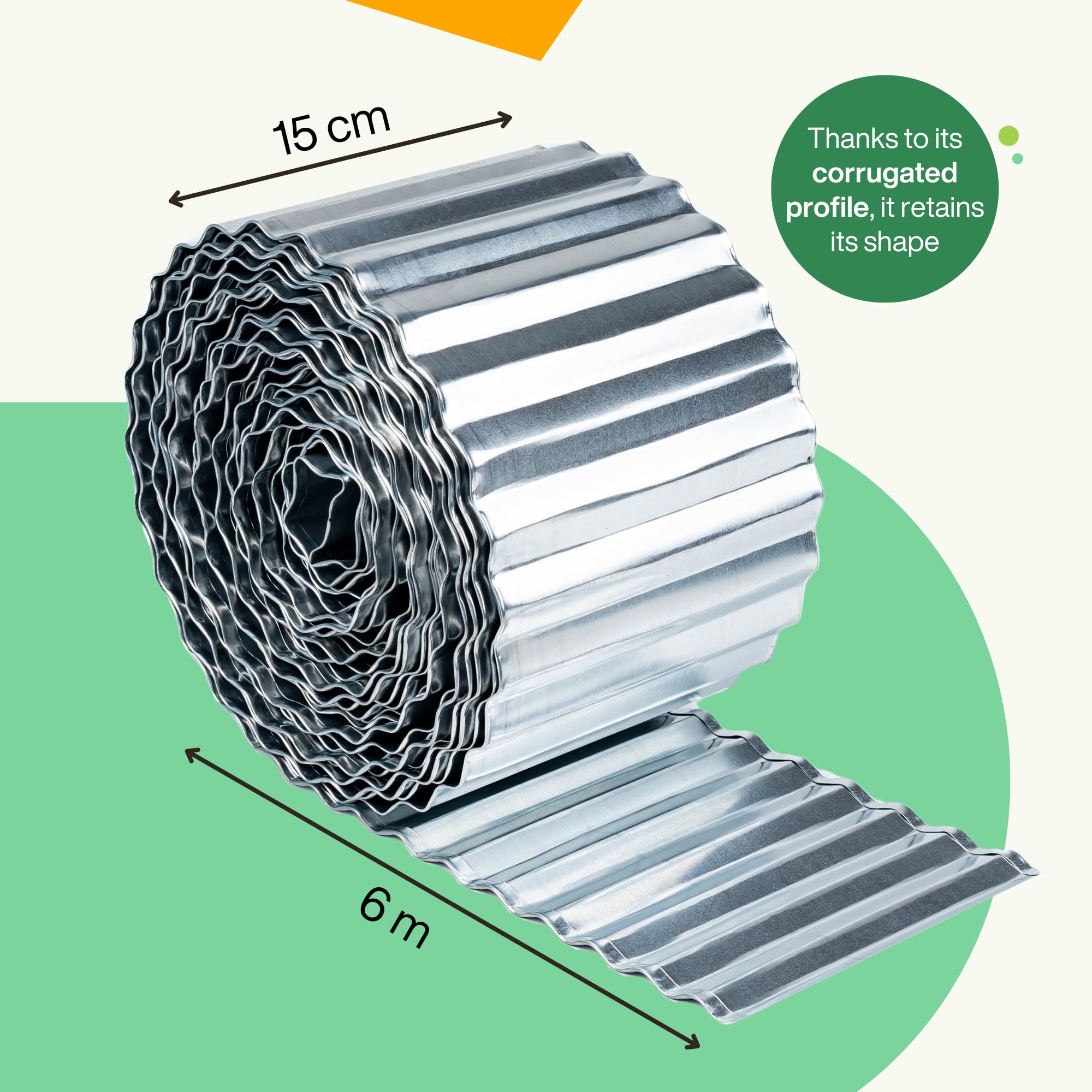 UNIGARDIA Galvanised Steel Lawn Edging 6 m, Metal Garden Edging 15 cm High, Easy to Install, Corrugated Garden Edge Border - Image 4
