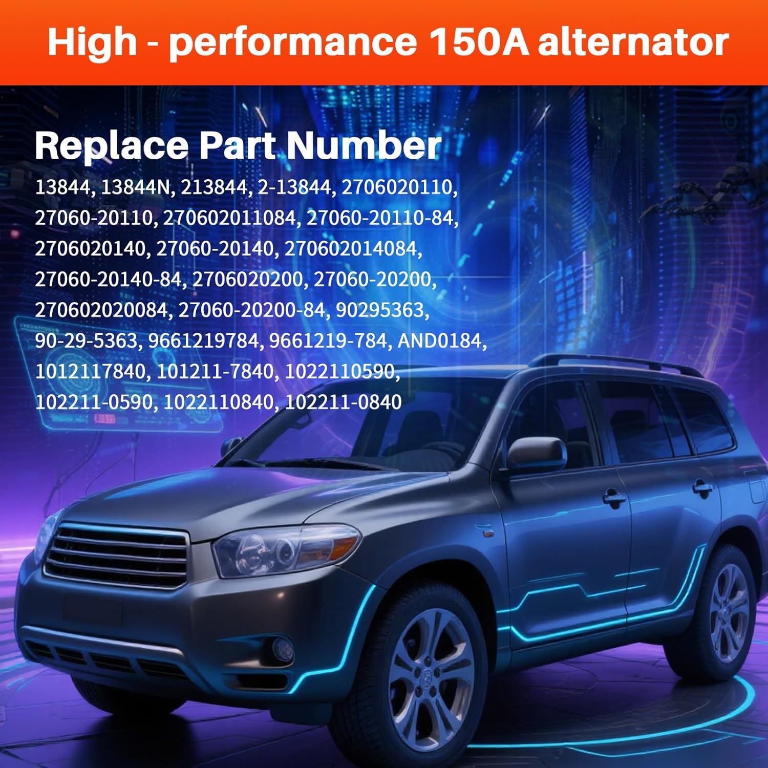13844 Alternator For 1999-2003 Lexus RX300,2001-2003 Toyota Highlander,V6 3.0L,12V 100Amp