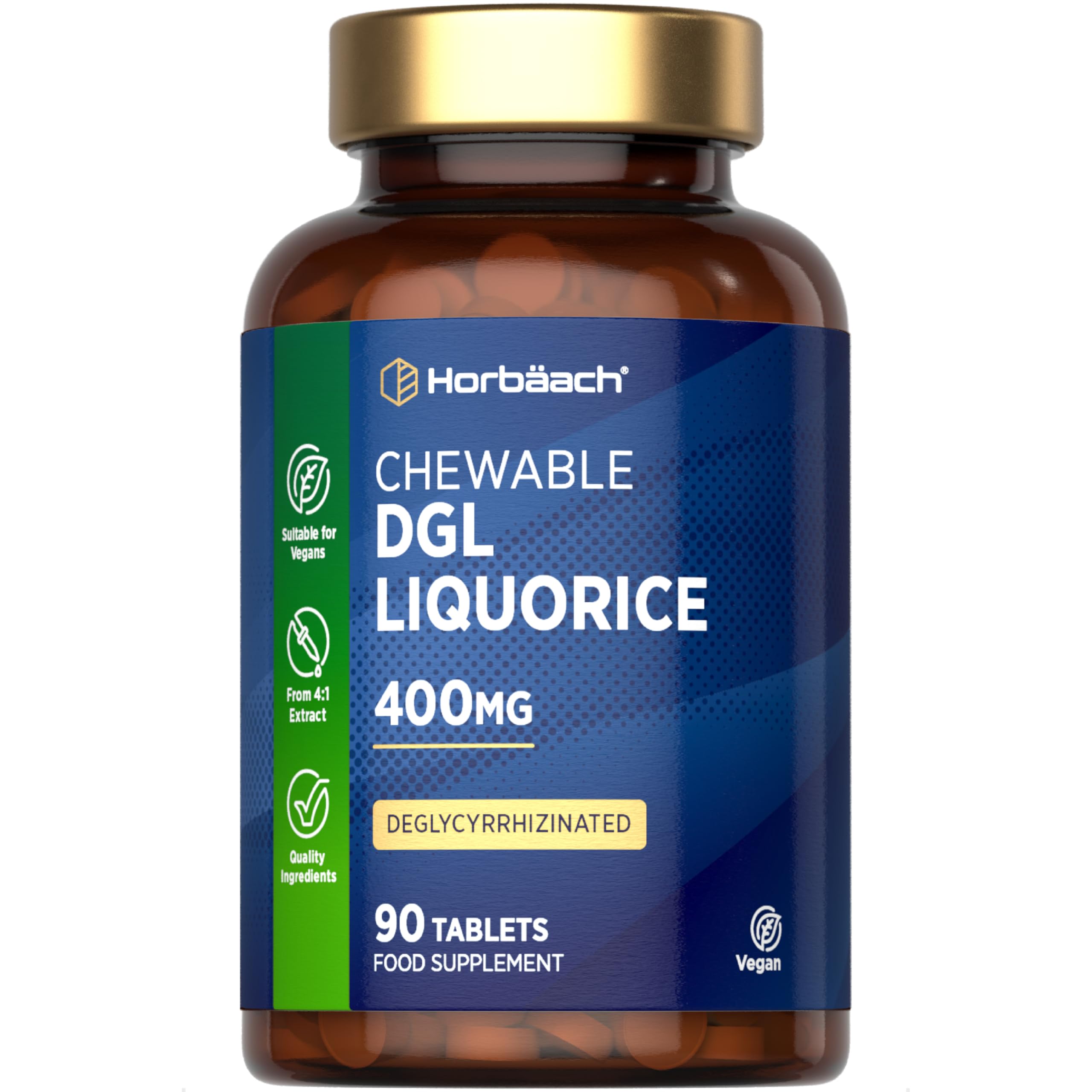 DGL Licorice Root Tablets 400mg | Chewable Tablets | High Strength Liquorice Root Extract | 90 Count | Suitable for Vegetarians & Vegans | by Horbaach