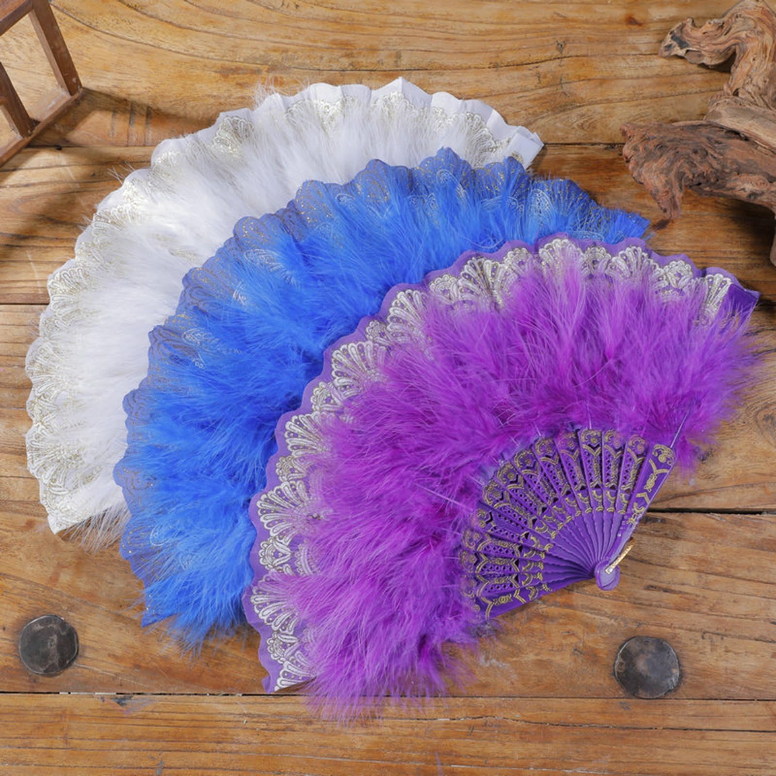 Ventaglio Pieghevole Con Piume - Accessorio Retrò Per Donne Per Matrimoni E Feste - Foto 4