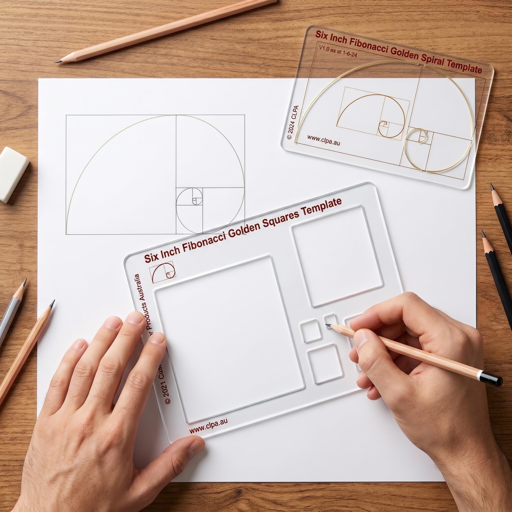 Fibonacci 6" 2-Piece Drawing Template Set, Golden Ratio Stencils