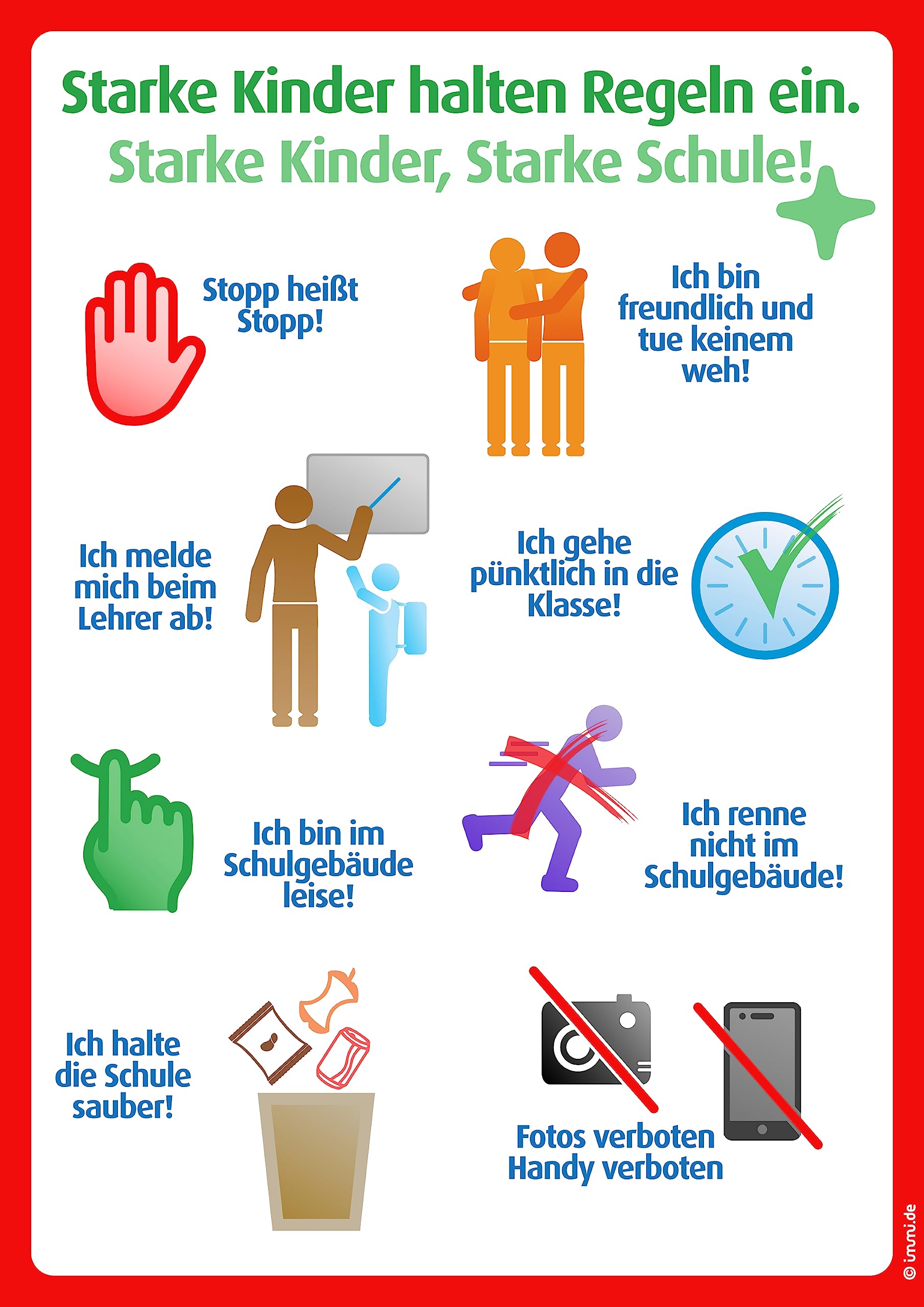 immi 1x Schulschild Aufkleber - Schulregeln (A4)