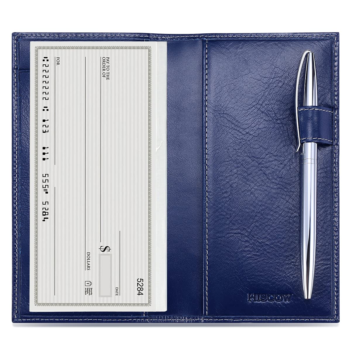 HISCOW Leather Checkbook Cover for Duplicate Checks with Pen Holder