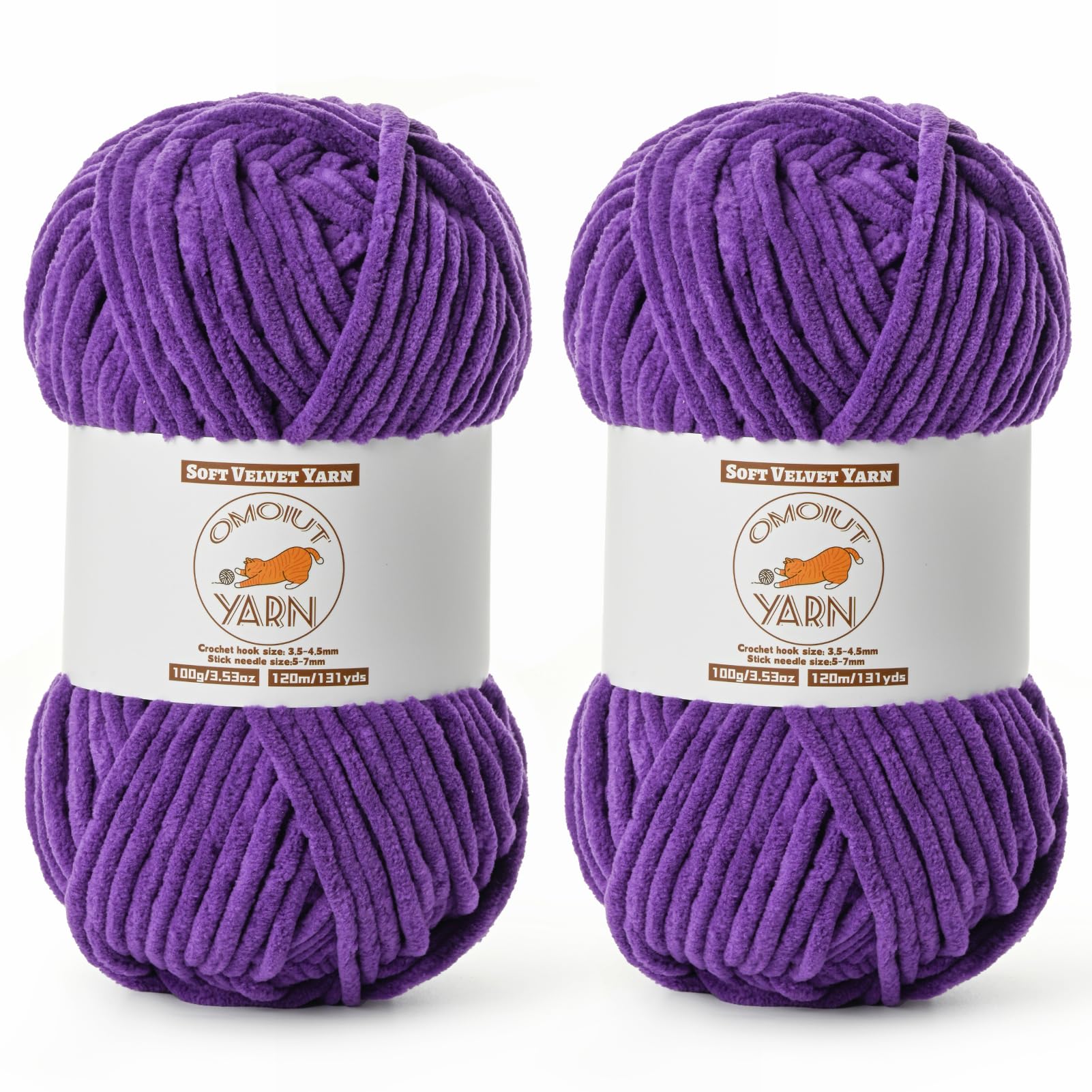 2 Pack Lilac Fluffy Velvet Yarn for Crocheting, Chunky Chenille Baby Blanket Yarn for Crochet, Soft Fuzzy Puzzle Yarn for Knitting, (100g/3.53oz Each) Bulky Thick Amigurumi Crochet Yarns