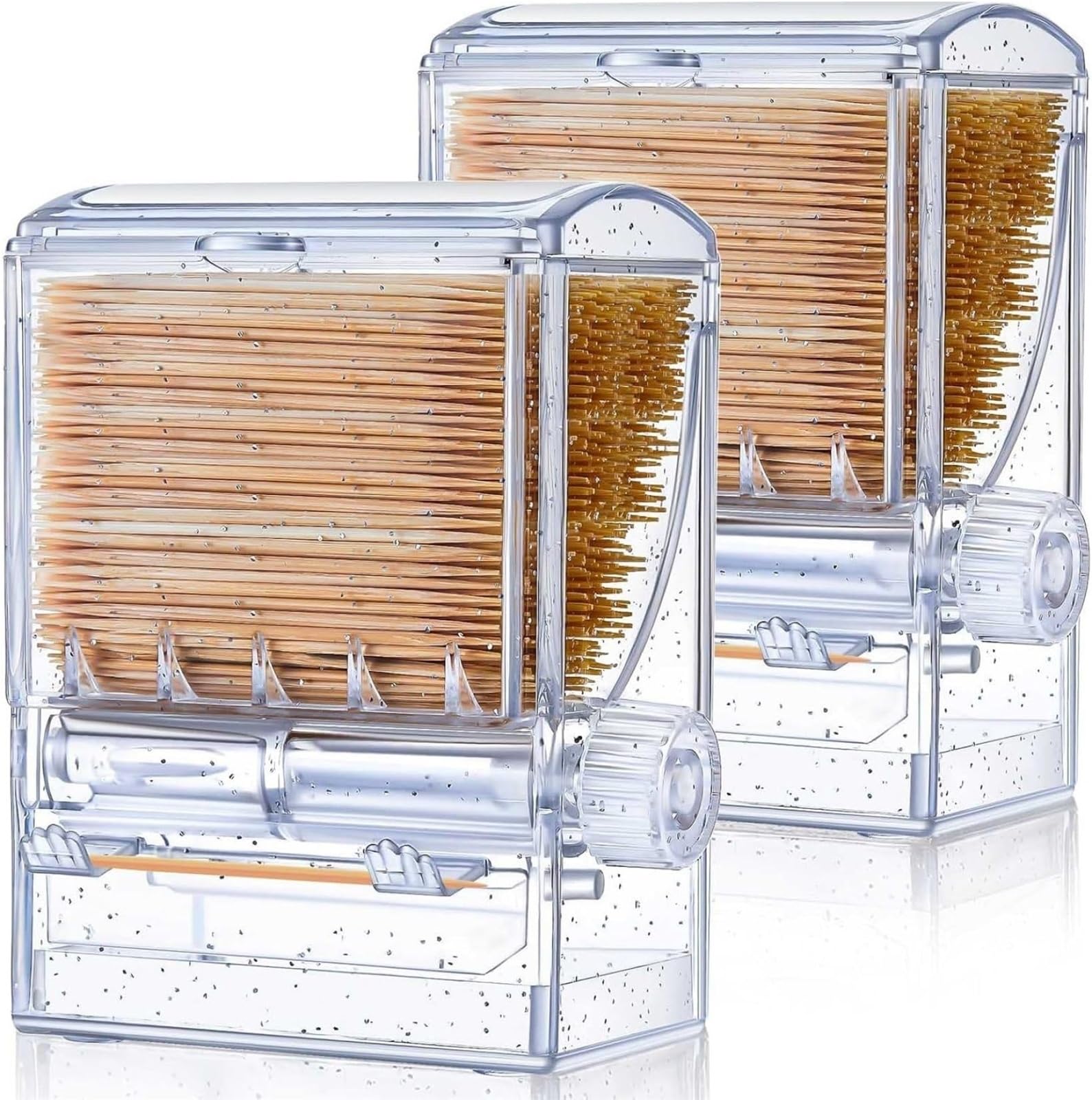 FSLXZPKJ Clear Acrylic Automatic Toothpick Dispenser with Rotary Knob for Home and Restaurant Use Light Luxury Appeal
