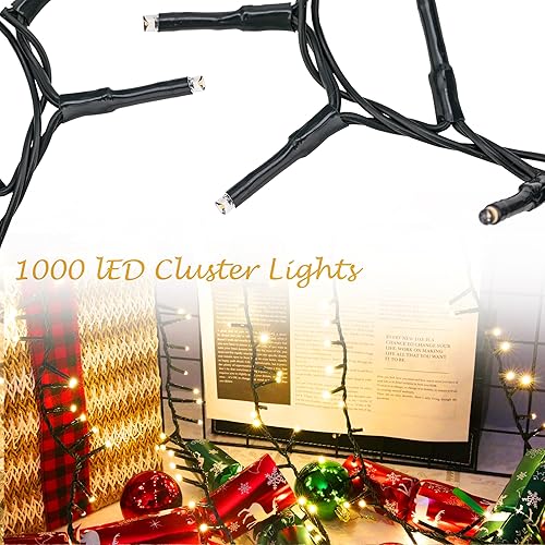 Miniatura 7 de AWQ 1000 luces LED de Navidad de 82 pies, cadena de luces múltiples y cálidas enchufables con 11 modos, temporizador y función de memoria extensible