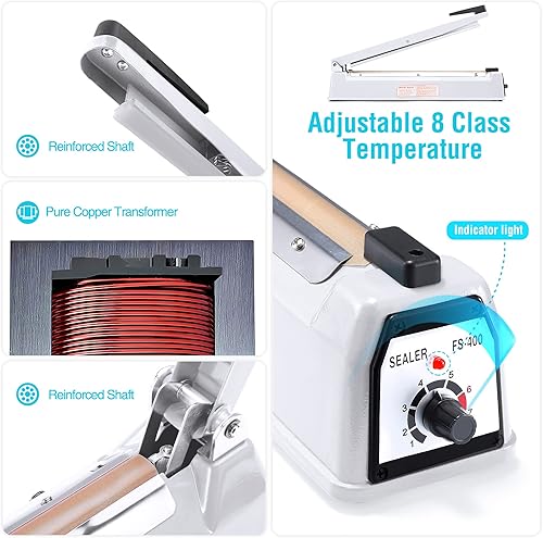 Vista 75 de METRONIC Sellador de impulso de 16 pulgadas, máquina selladora térmica manual para bolsas de plástico, selladores de bolsas retráctiles, máquina