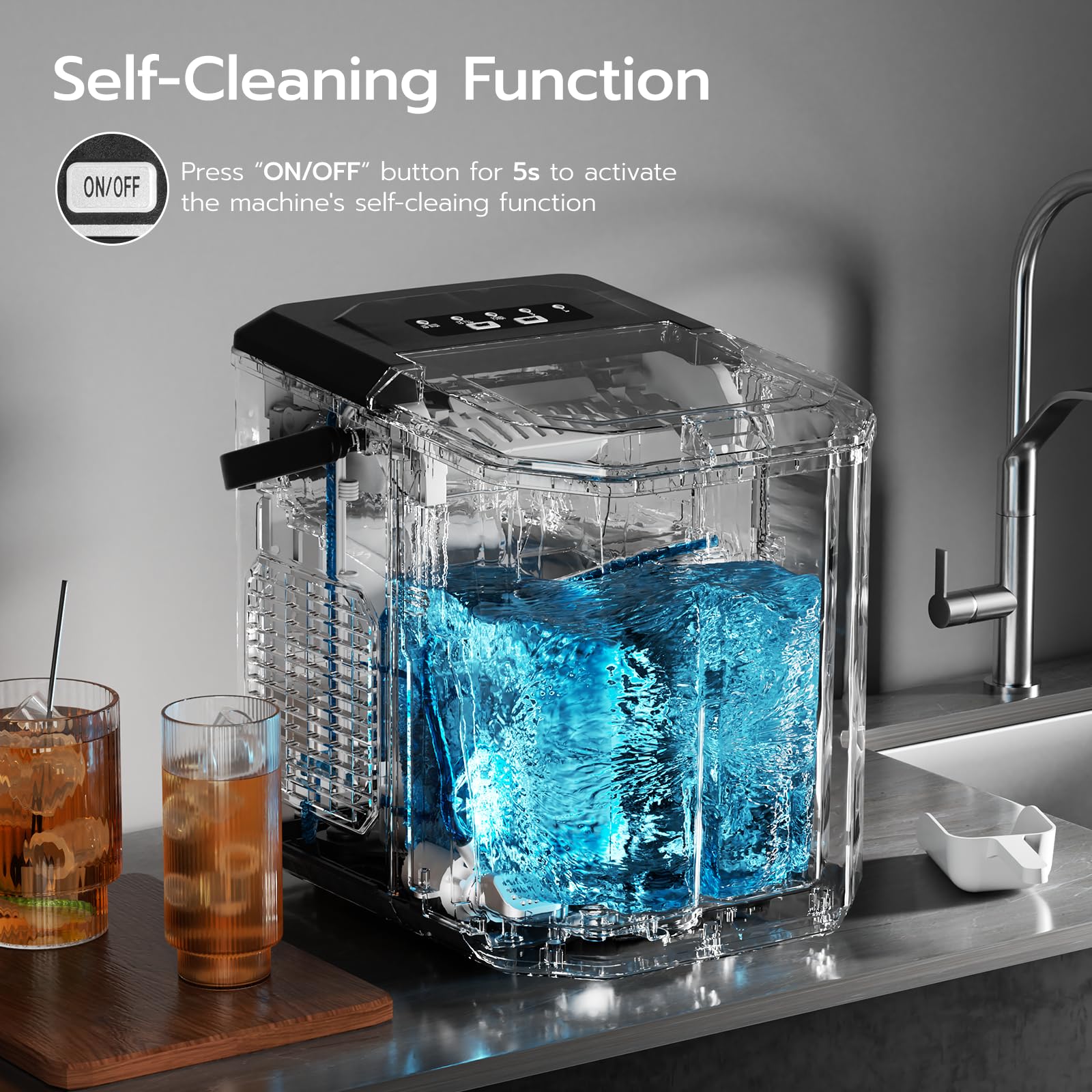 ZAFRO Countertop Ice Maker, 26Lbs/24H, 9 Bullet Cubes in 6 Mins, Self-Cleaning Portable Ice Machine with 2 Ice Sizes (S/L), Quiet Compact Design, Double Handles, for Home, Party, RV, Camping, Black on Fridge.com