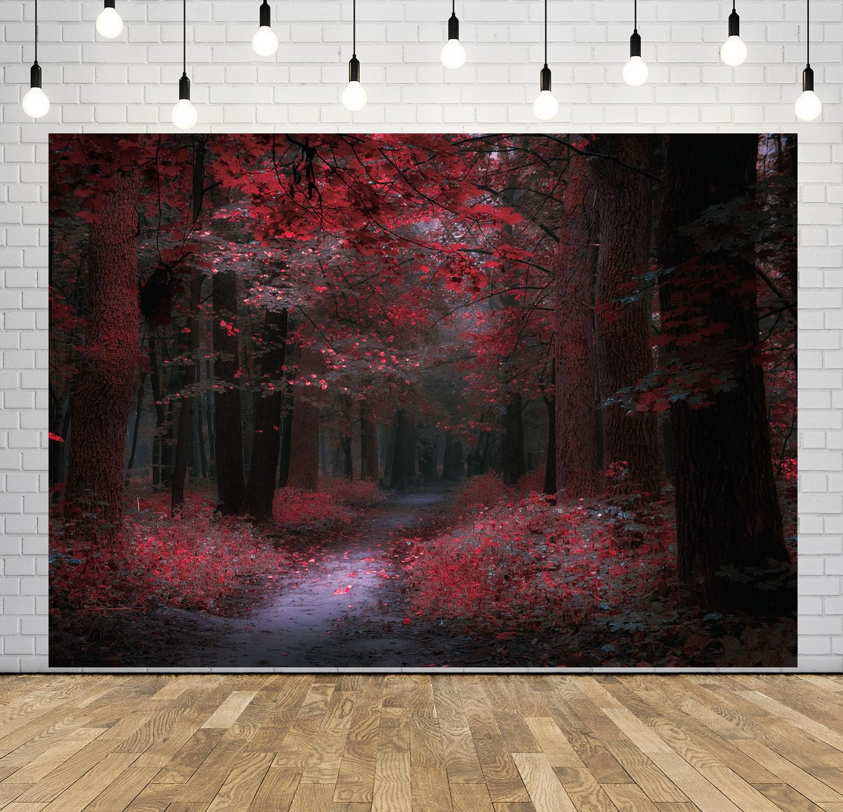 15x10FT (4.6x3m) Sentiero Nel Bosco Rosso Al Crepuscolo Sfondo Fotografico