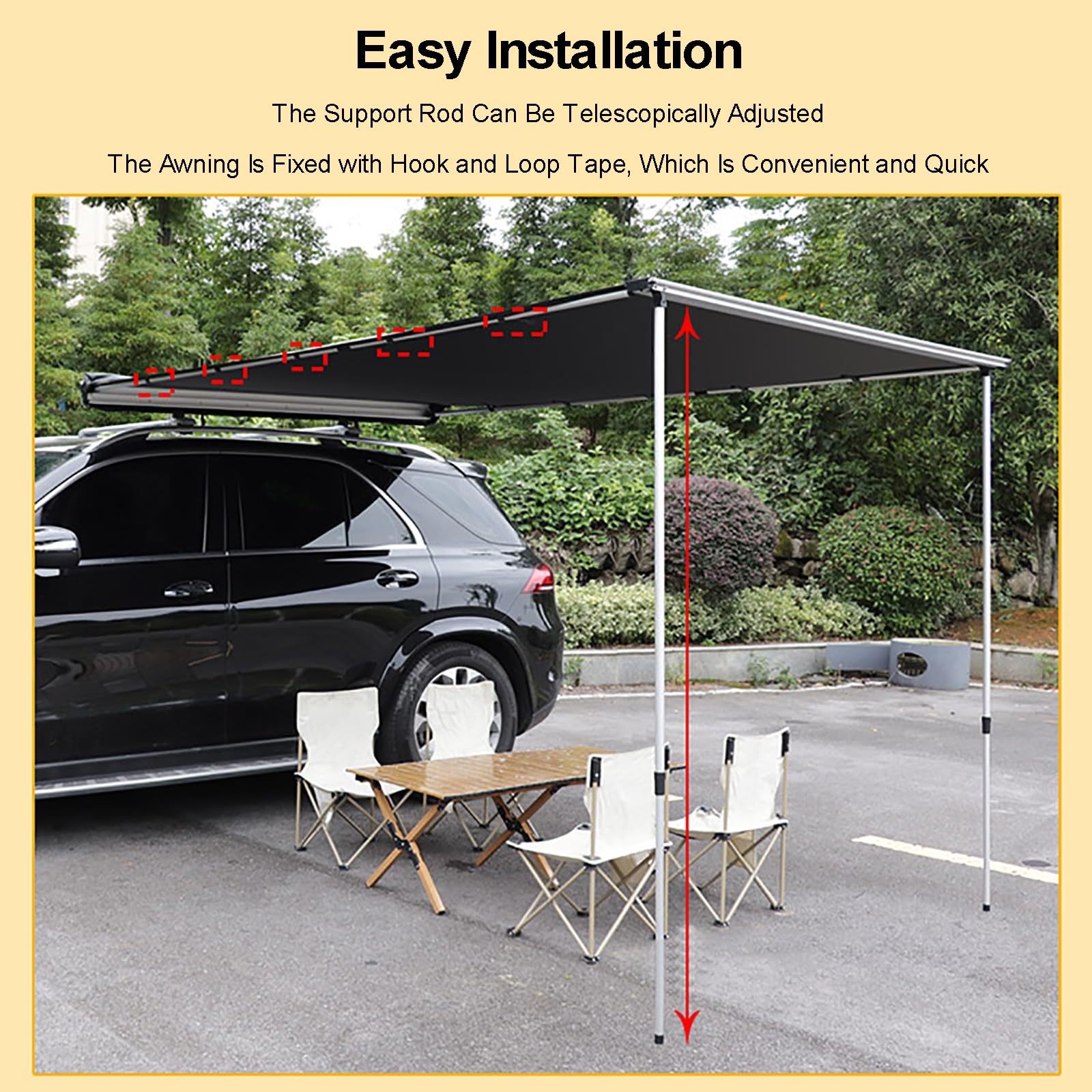 Auto Markise für LKW-SUV-Dachträger mit Aluminiumstange, Vorzelt Wohnwagen, Sonnenschutz Automarkise für LKW, SUV, Van, MPV(150x250cm/59x98in)