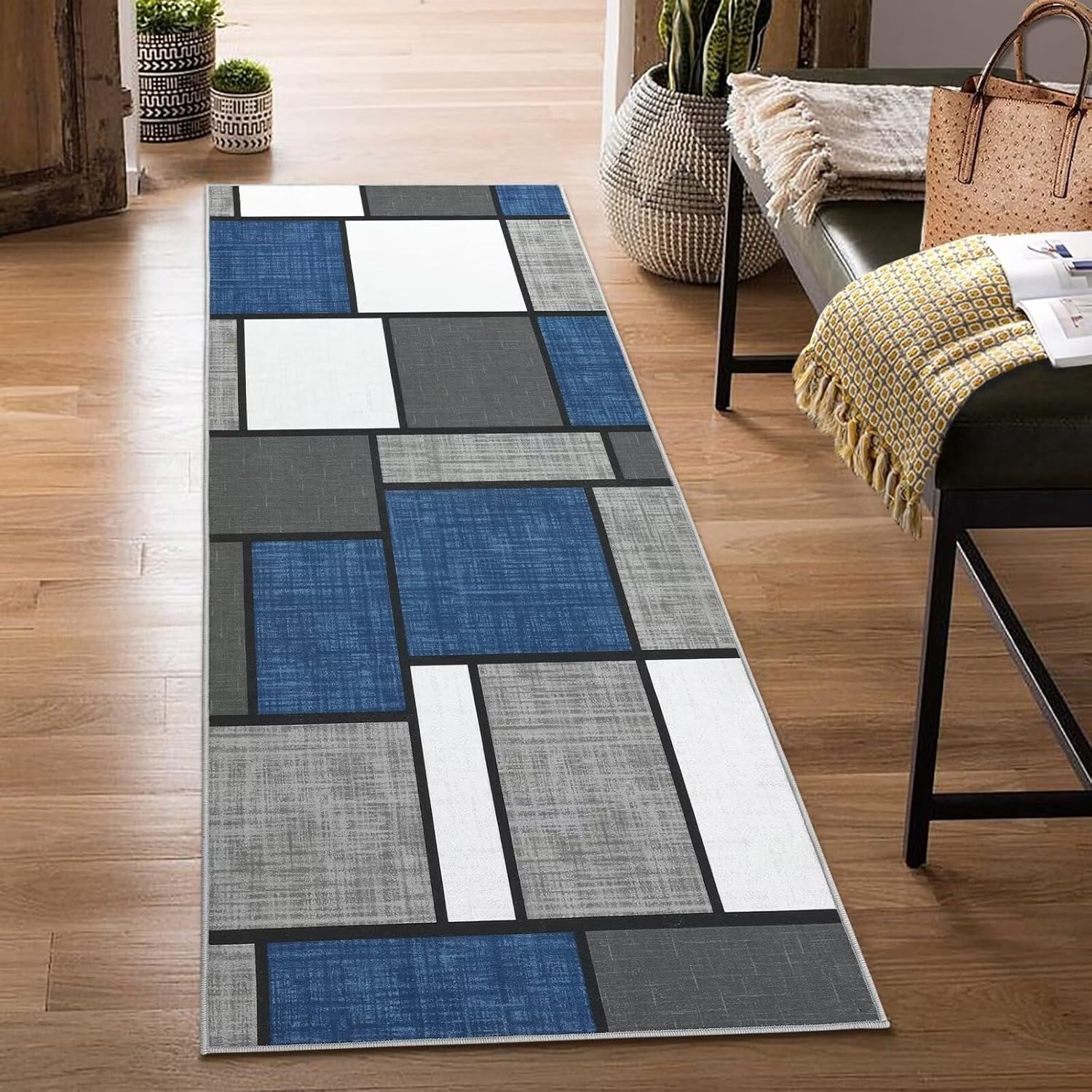 WESTLOOM Runner Rug 2x6 Modern Area Hallway Moroccan Geometric Washable Non Slip Accent Kitchen Thin Throw for Bedroom, Beige/Light Brown