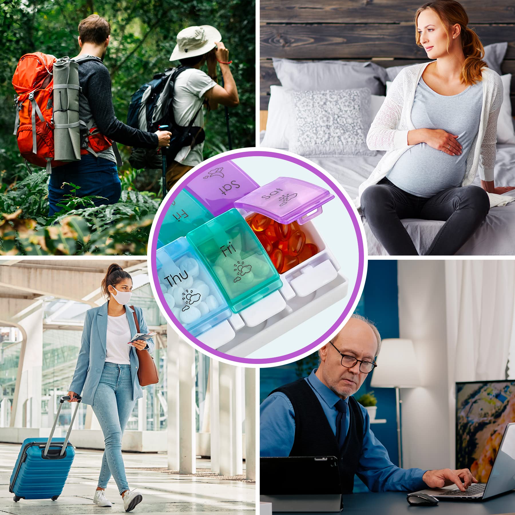 Organizer per pillole 7 giorni AM PM - con Apertura Assistita a Spinta un portapillole da viaggio giornaliero e grandi scomparti per farmaci vitamine vitamine olio di pesce e integratori, BPA Free