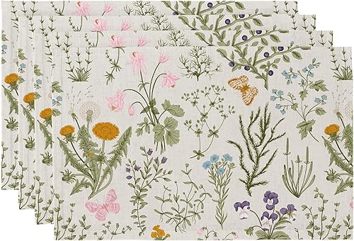 QIYI Juego de 4 manteles individuales bohemios de 12 x 18 pulgadas, manteles individuales de tela de lino floral para cocina y comedor, manteles