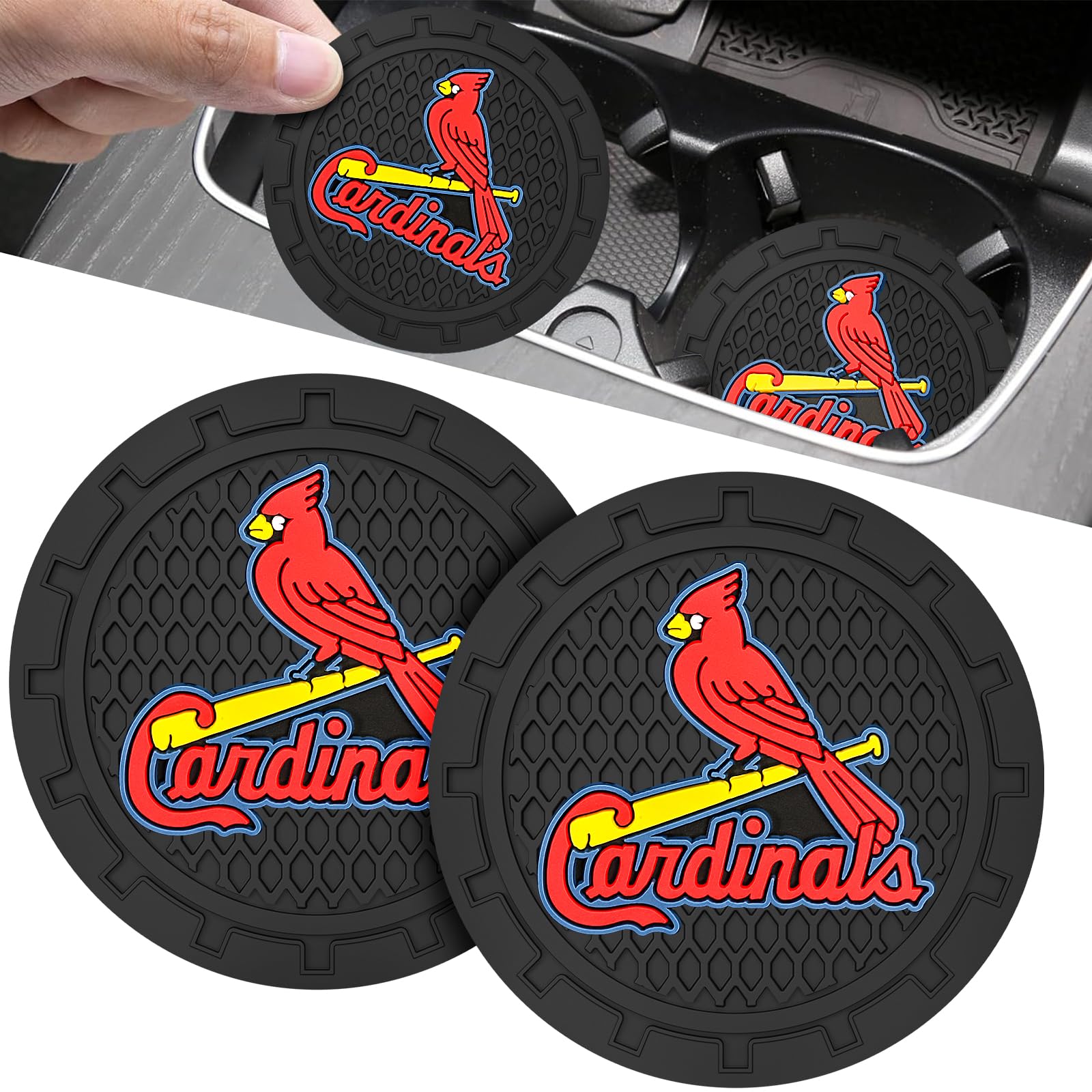 OOT for St. Louis Cardinals Car Cup Holder Coasters,Baseball Fans Car Coasters for Car Cup Holder,Cardinals Car Cup Holder Insert,Souvenir/Gifts for Baseball Fans,Silicone Non-Slip Car Cup Mat,2.75''
