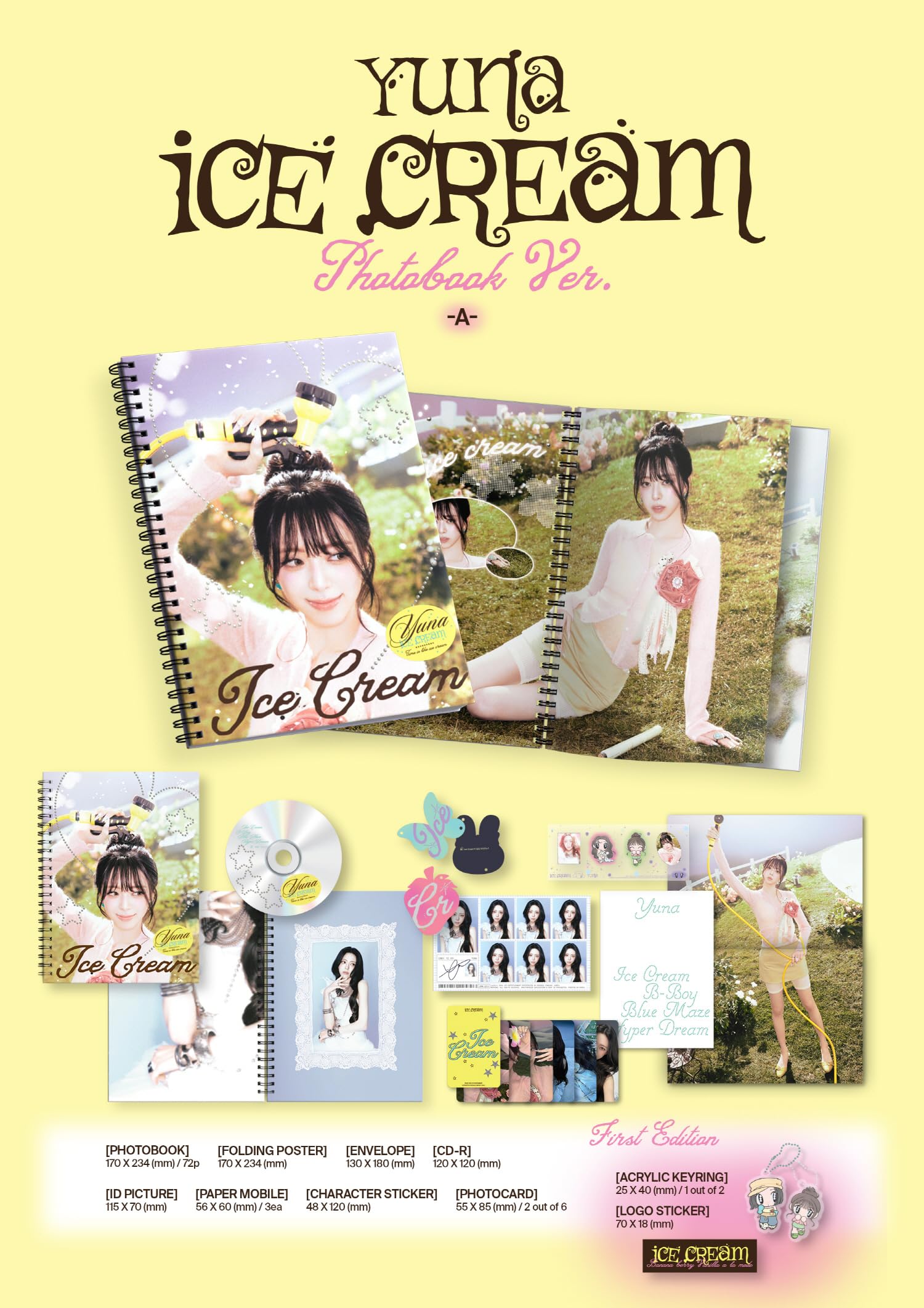 (Juego de fotolibro: A+B) [applemusic POB excluisve] ITZY Yuna Ice Cream primer mini álbum con seguimiento