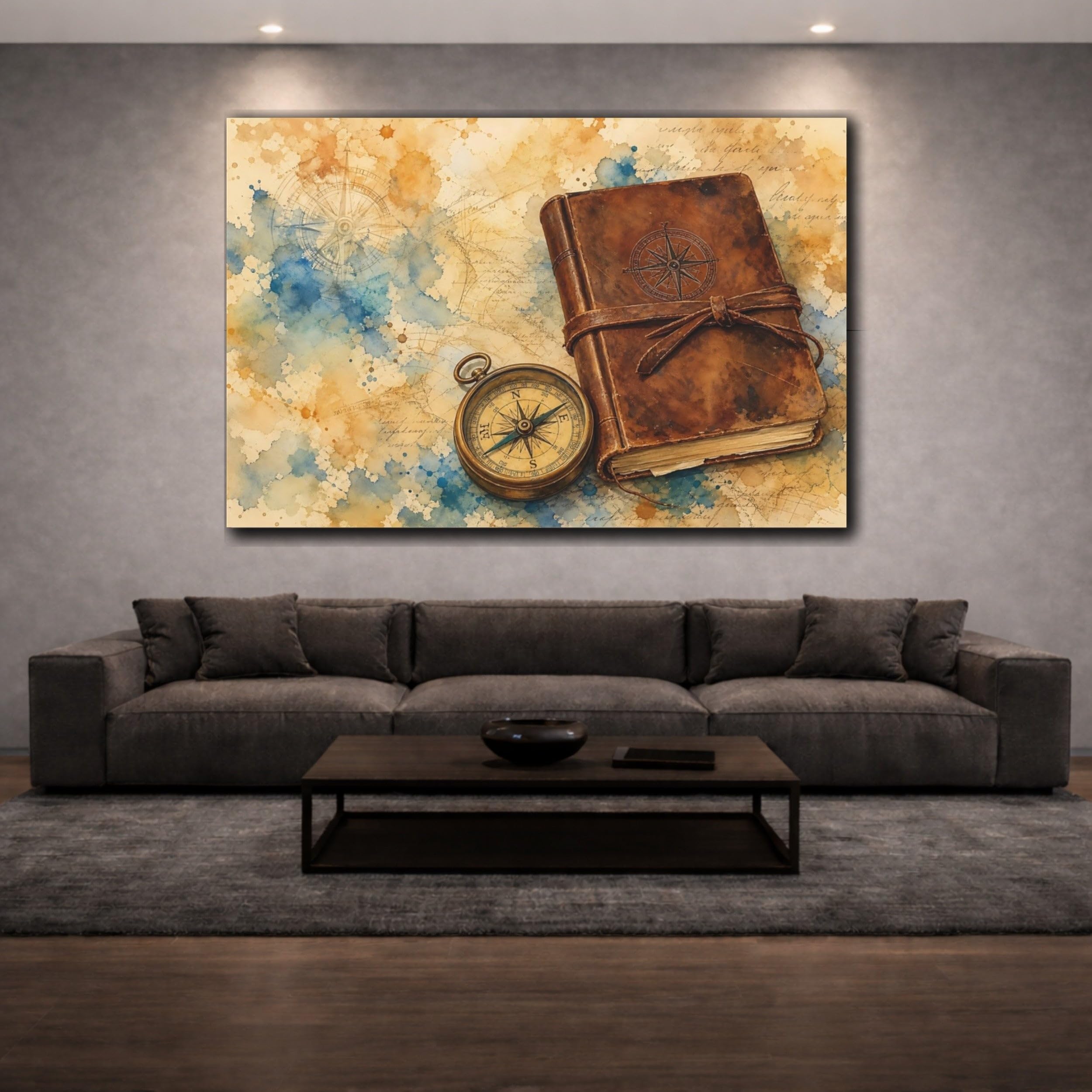 Maps Compass Vintage Art Canvas Print Wall – Office, Workspace 18×12 inch (45×30 cm) - Horizontal / 1.25 inch (3 cm)