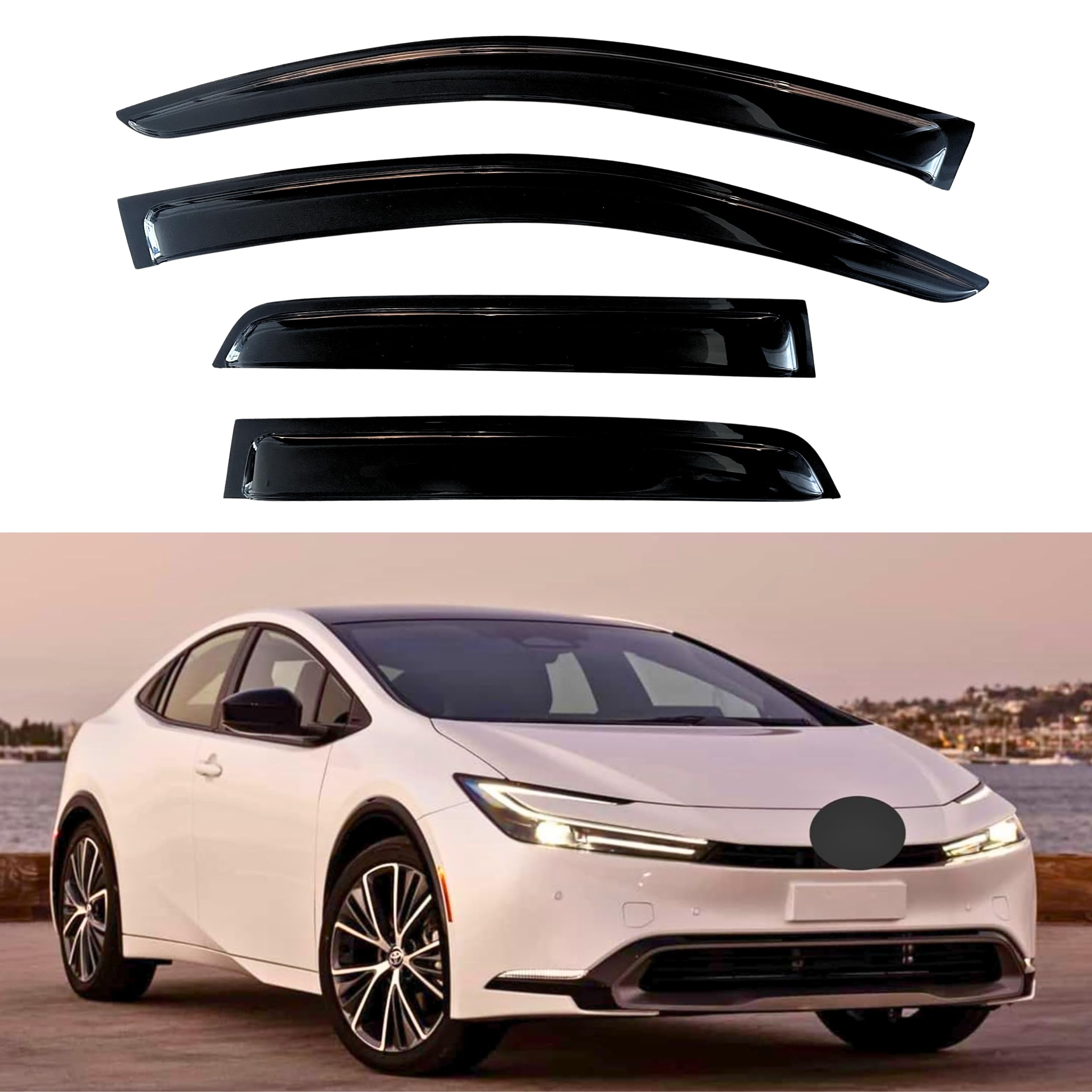 KPY Window Visor Compatible with Toyota Prius &amp; Prius Prime 2023-2024, Rain Guard Side Window Vent Deflectors Tape-On Style, 2023 2024, Black