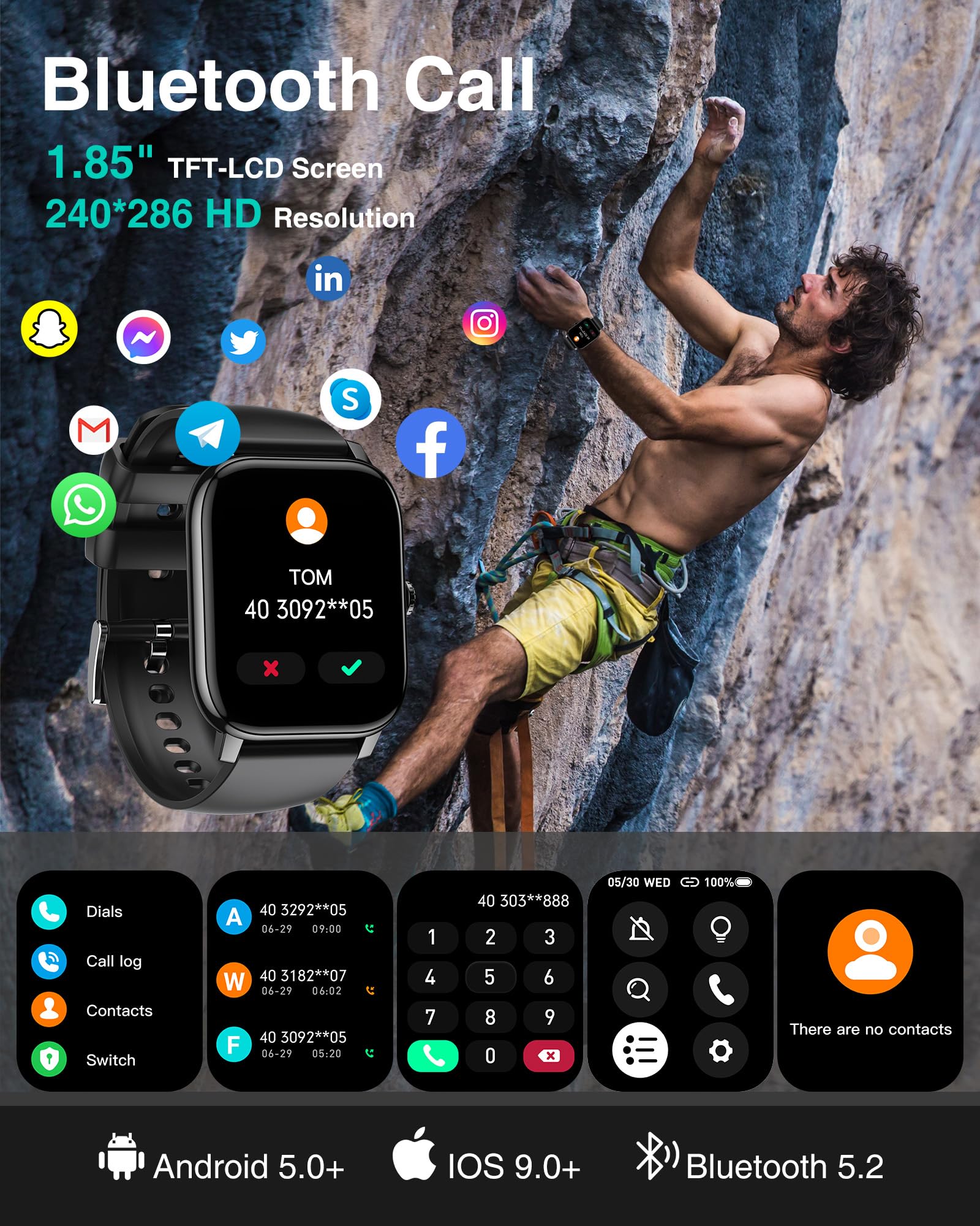Smart Watch for Men Women Bluetooth Call -1.85" Fitness Watch with Heart Rate Sleep SpO2 Monitor, 100+ Sports, Step Counter - Image 2