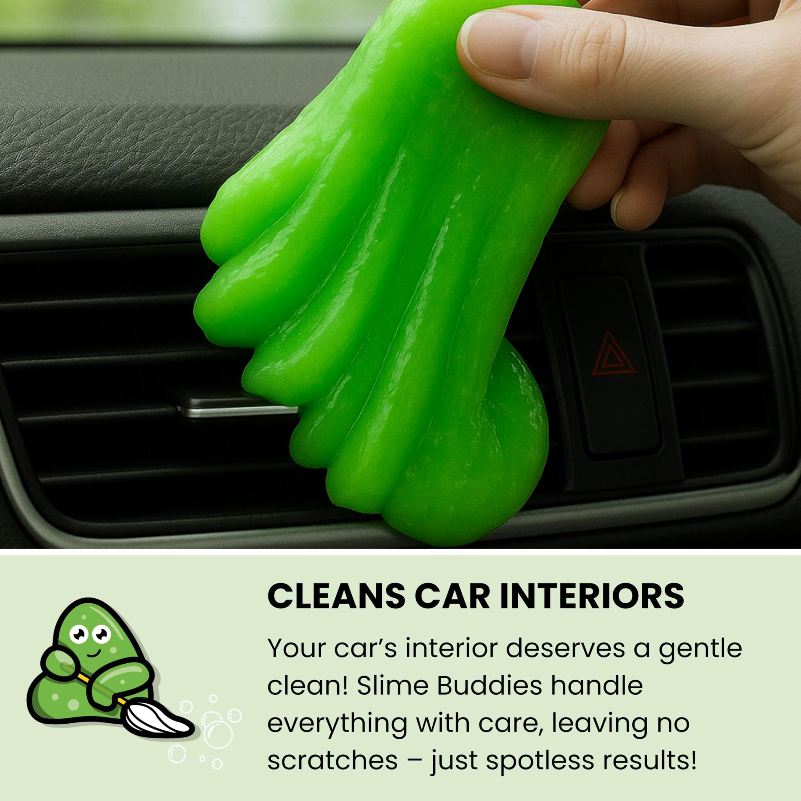 Slime Buddies Żel do czyszczenia samochodu, narzędzie do czyszczenia wnętrz, do uchwytów na kubki, otwory wentylacyjne i klawiatury, wielokrotnego użytku, akcesoria do usuwania kurzu, prezenty dla