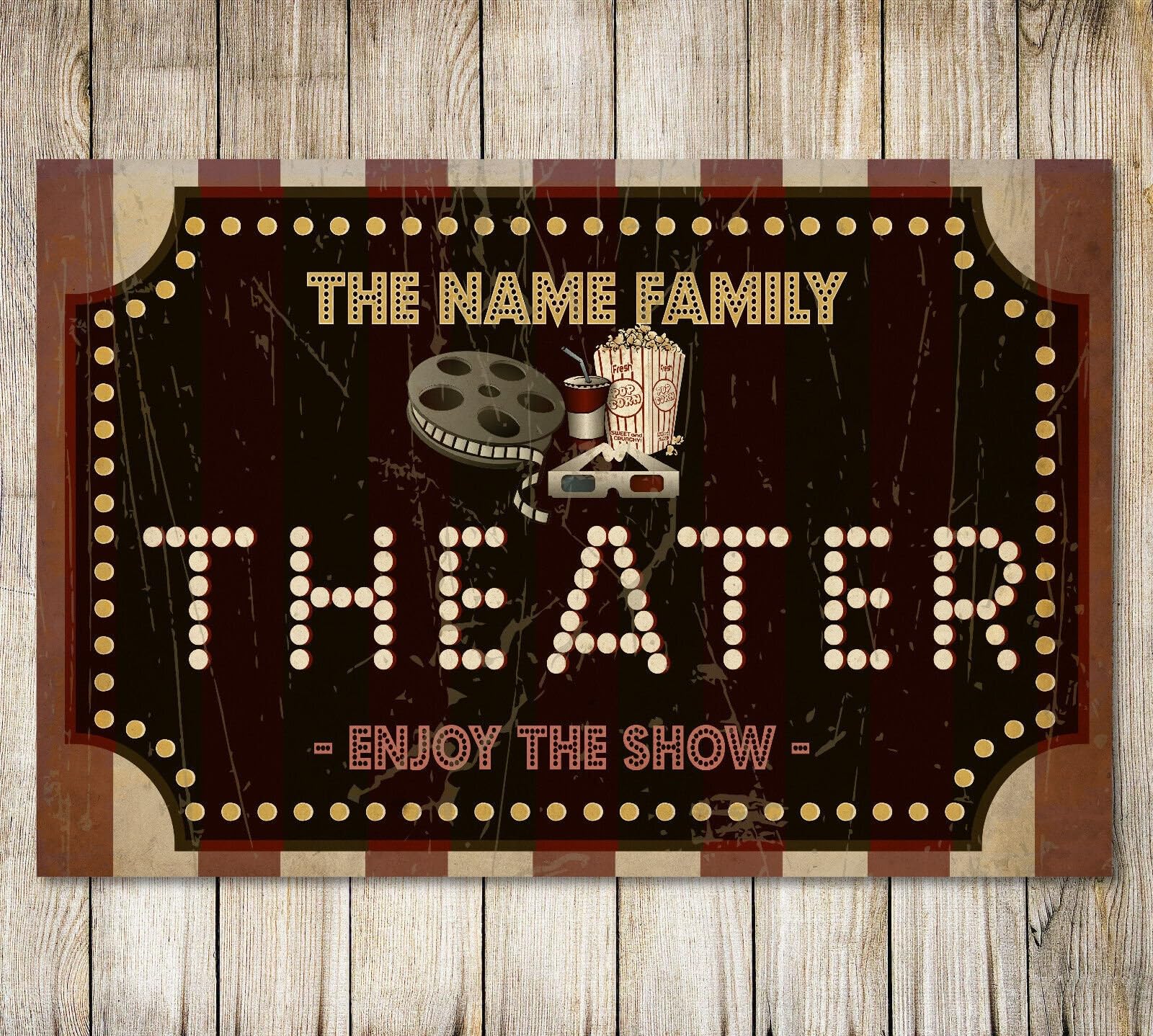 My Pixel Print Metal Personalised Theater Sign Cinema Film Party Movie Night Home Decor Plaque