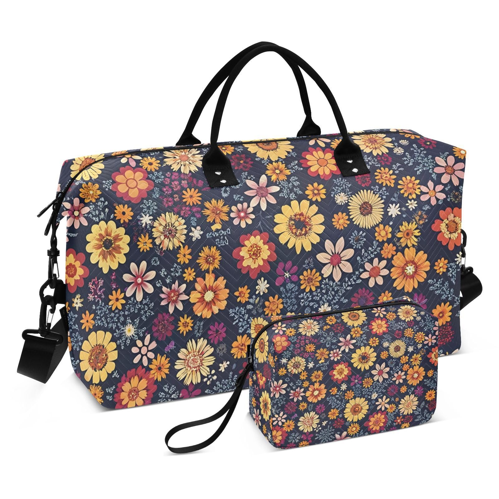 QGBYMX Retro Florals Colors Travel Duffel Bag, Gym Bags with Multiple Interior Pockets for Men Women Toiletry Purse Included 20.5”x 1.9” x 13.8”