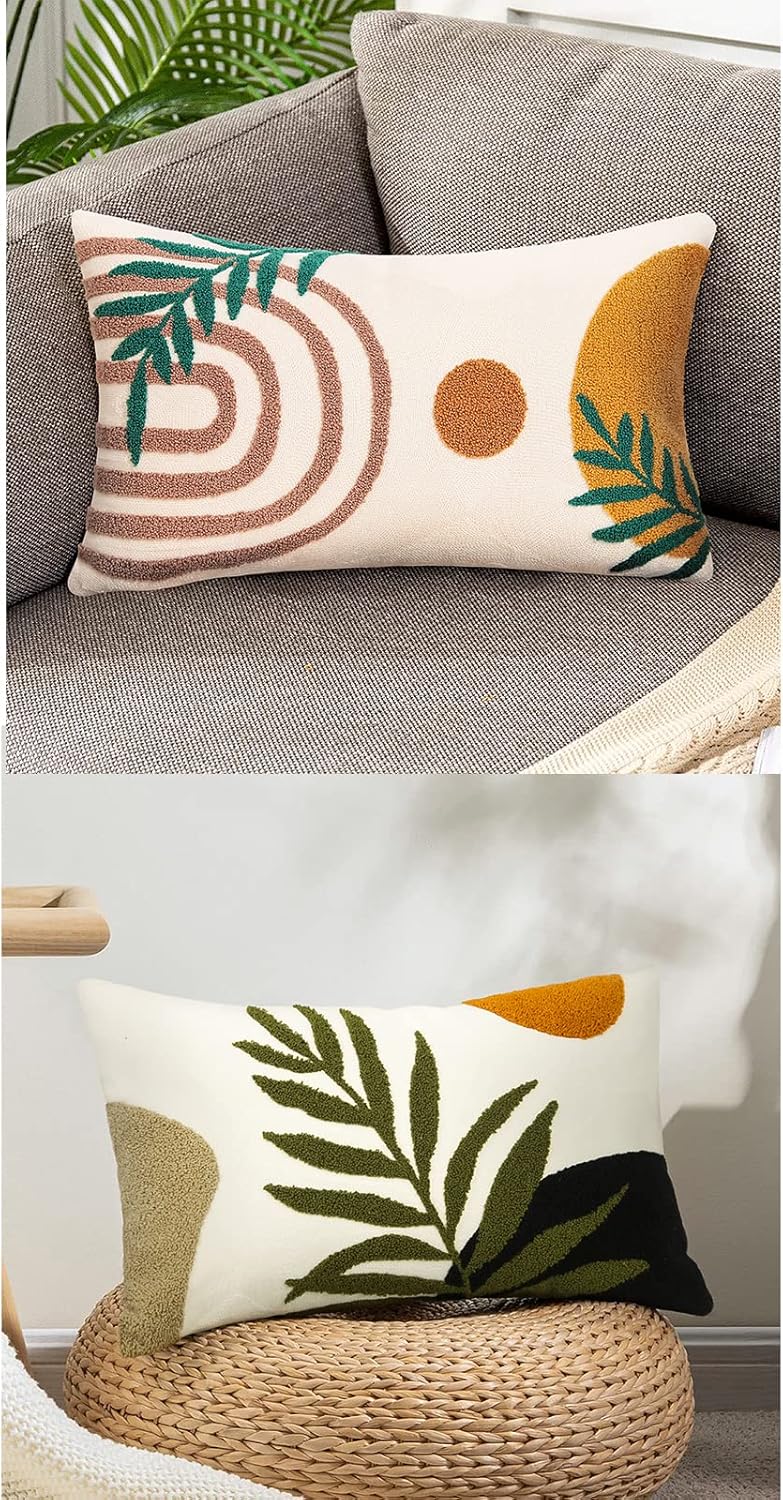 Merrycolor Boho Lumbar Throw Pillow Covers 12x20 Tufted Abstract Mid Century Modern Pillowcases Bohemian Aesthetic Decorative Pillows for Couch Bed Sofa Living Room